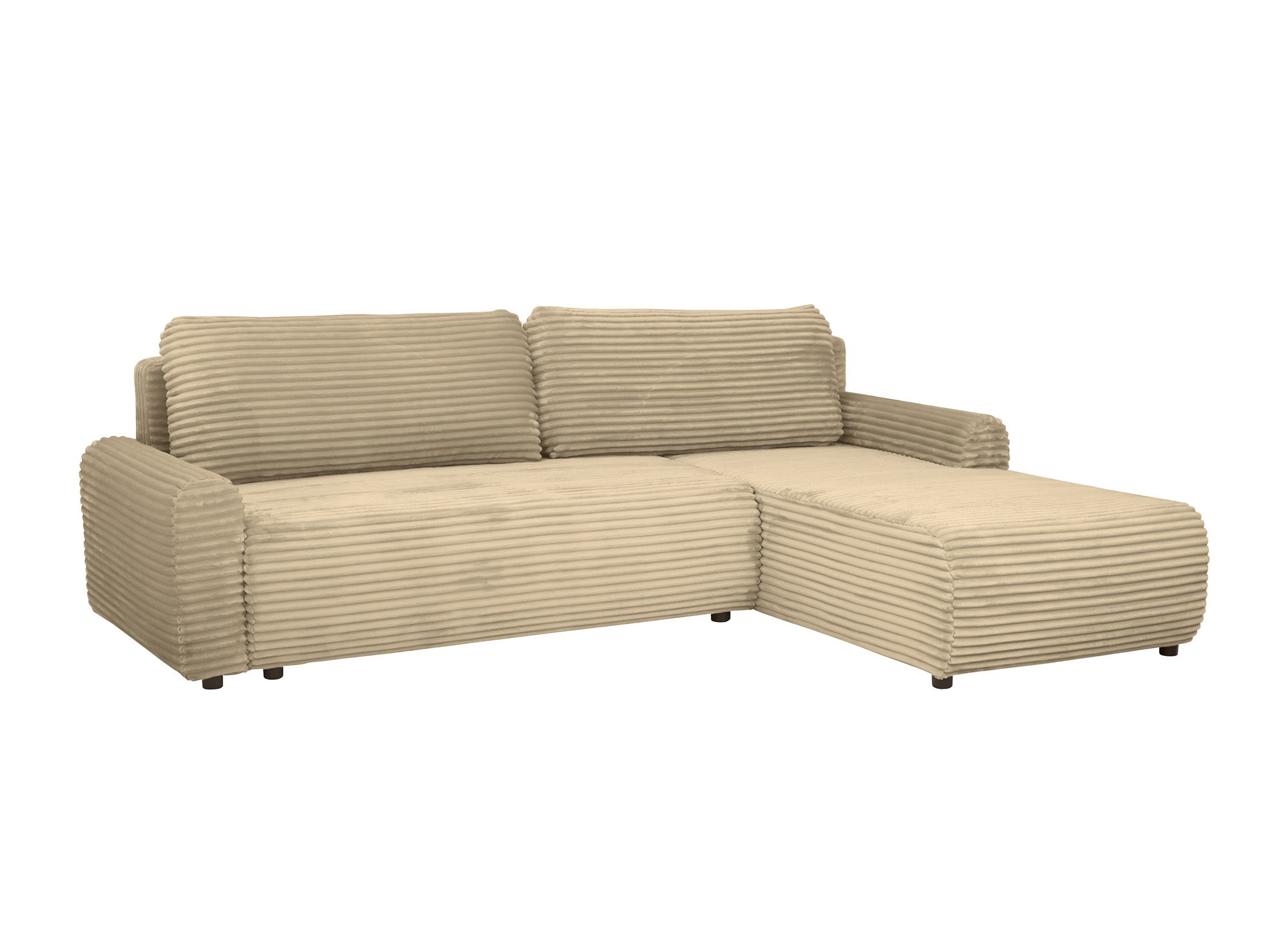 KATIA wendbares und umbaubares Ecksofa mit Stauraum aus dickem Taupe-Cord
