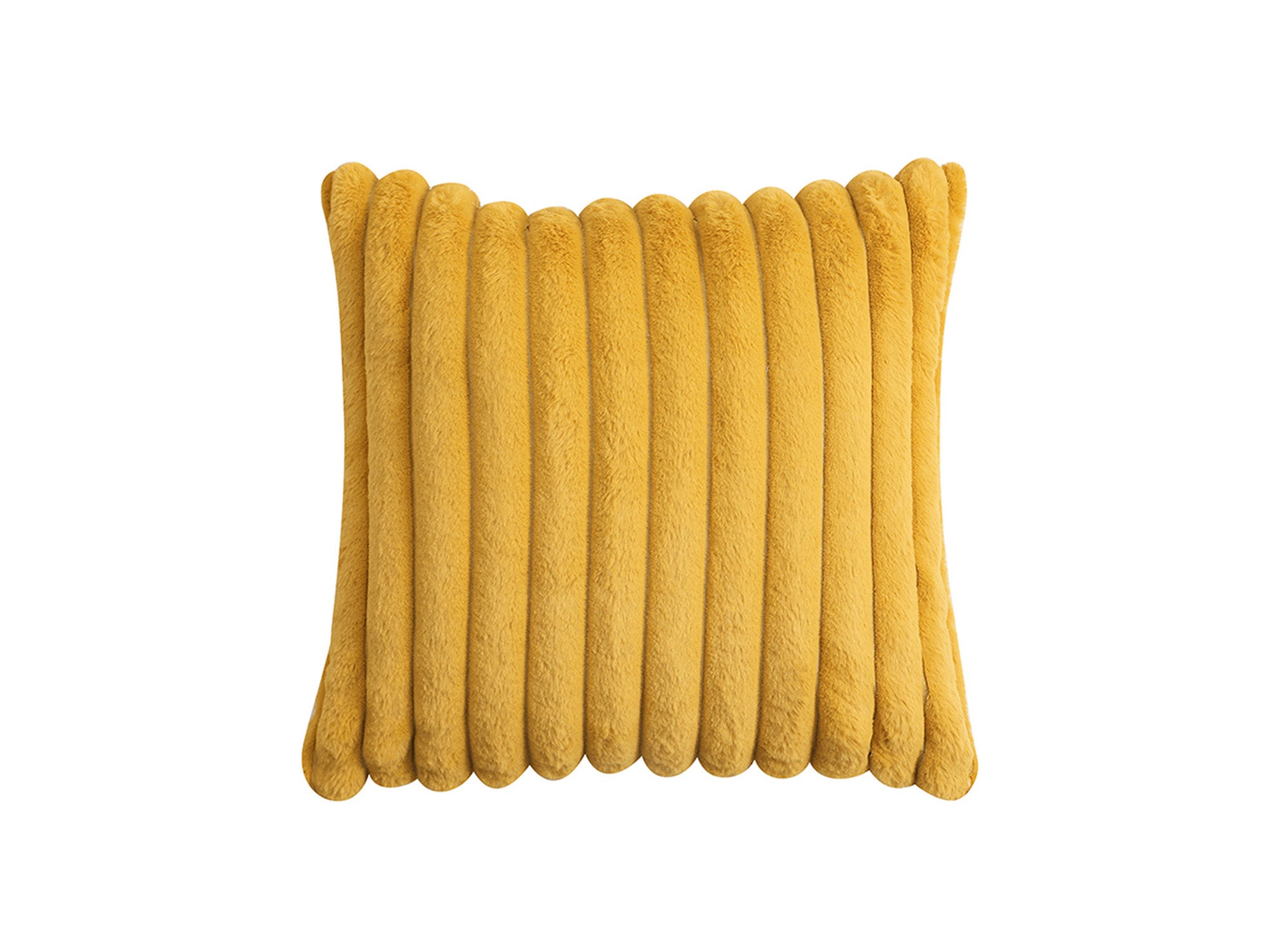 Quadratisches Kissen aus senfgelbem Cord in Felloptik, 45 x 45 cm, URBAN