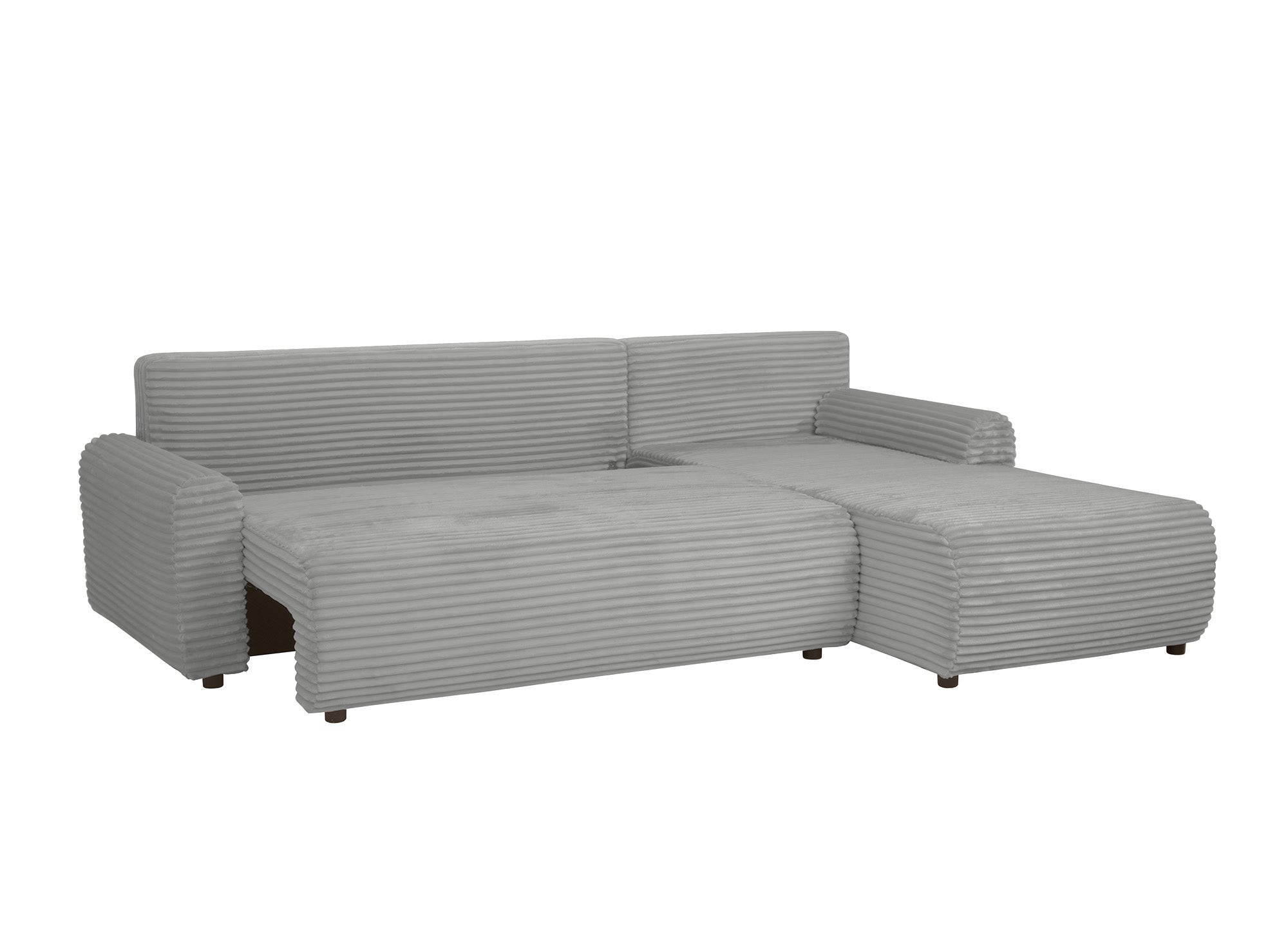 KATIA wendbares und umwandelbares Ecksofa mit Stauraum aus dickem hellgrauem Cord