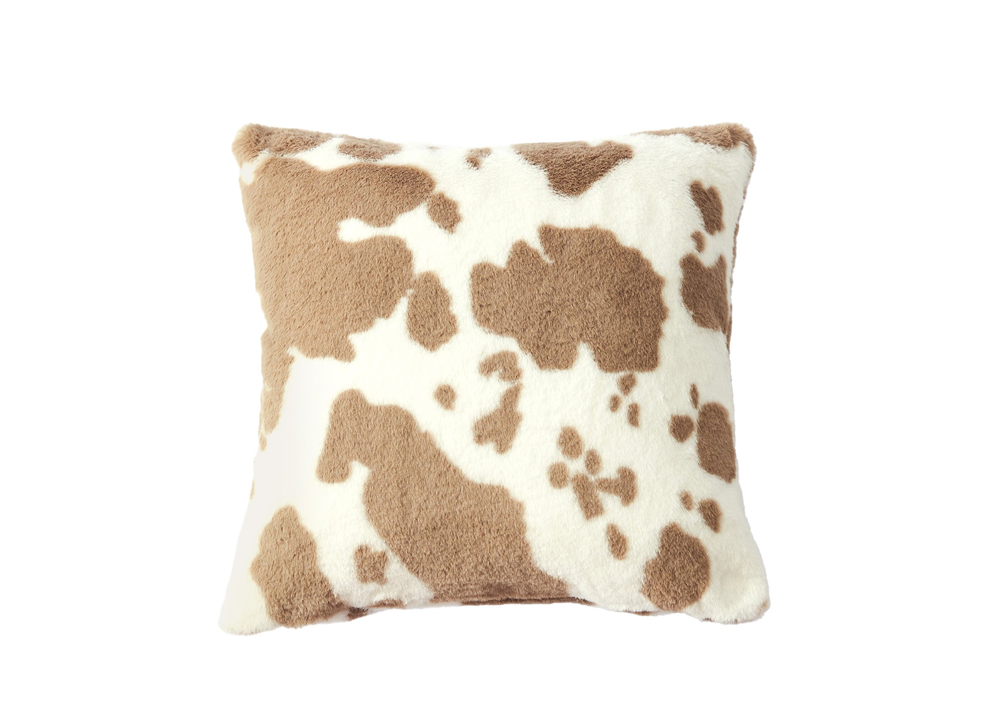 Quadratisches Kissen SAKINA 45x45 cm aus taupefarbenem und weißem Stoff in Kuhfelloptik