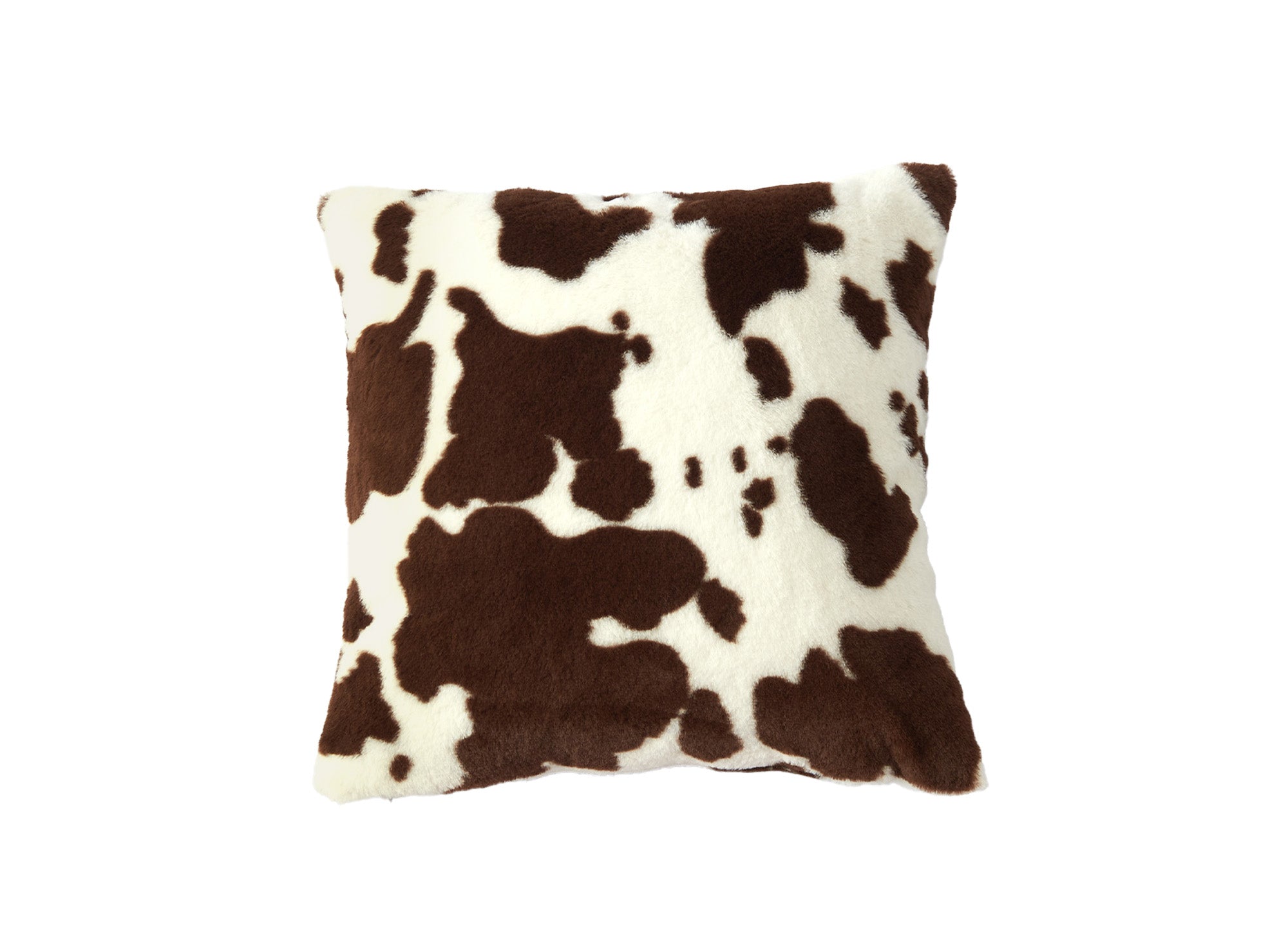 Quadratisches Kissen SAKINA 45x45 cm aus braun-weißem Stoff in Kuhfelloptik