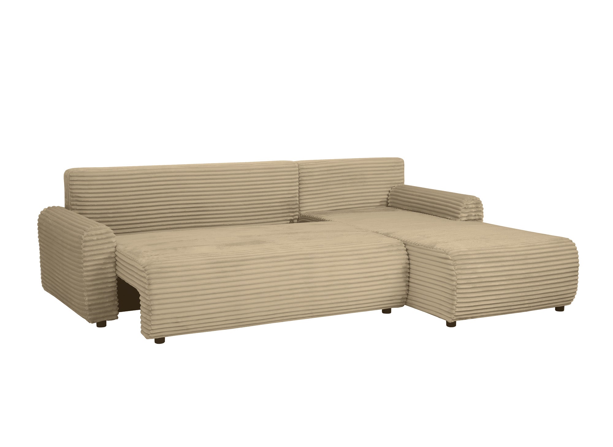 KATIA wendbares und umbaubares Ecksofa mit Stauraum aus dickem Taupe-Cord