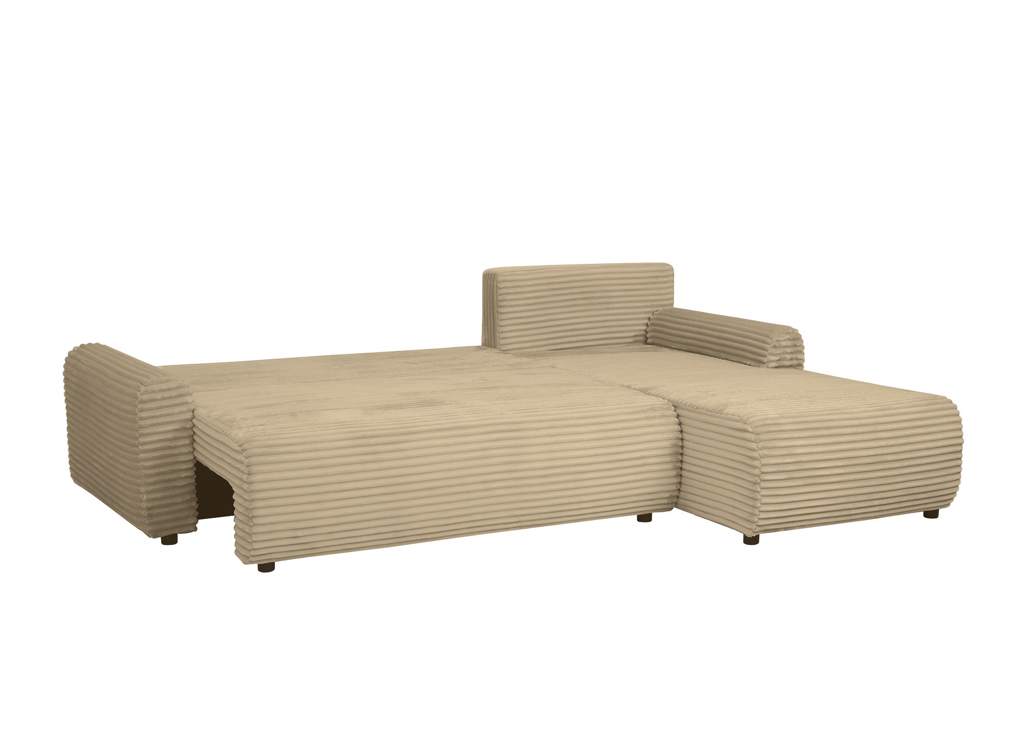 KATIA wendbares und umbaubares Ecksofa mit Stauraum aus dickem Taupe-Cord