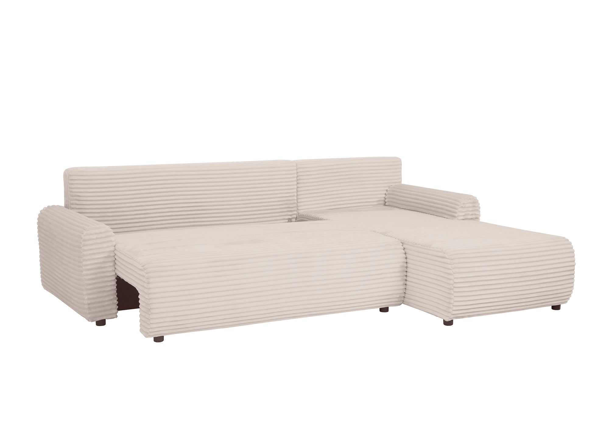 KATIA wendbares und umwandelbares Ecksofa mit Stauraum aus dickem, beigem Cord