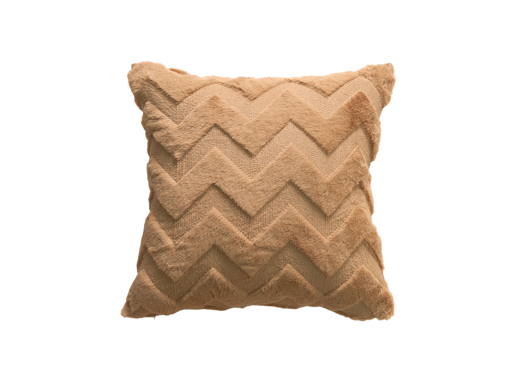 Quadratisches Kissen 45x45 cm aus weichem Stoff mit braunem Chevron-Muster HARRY