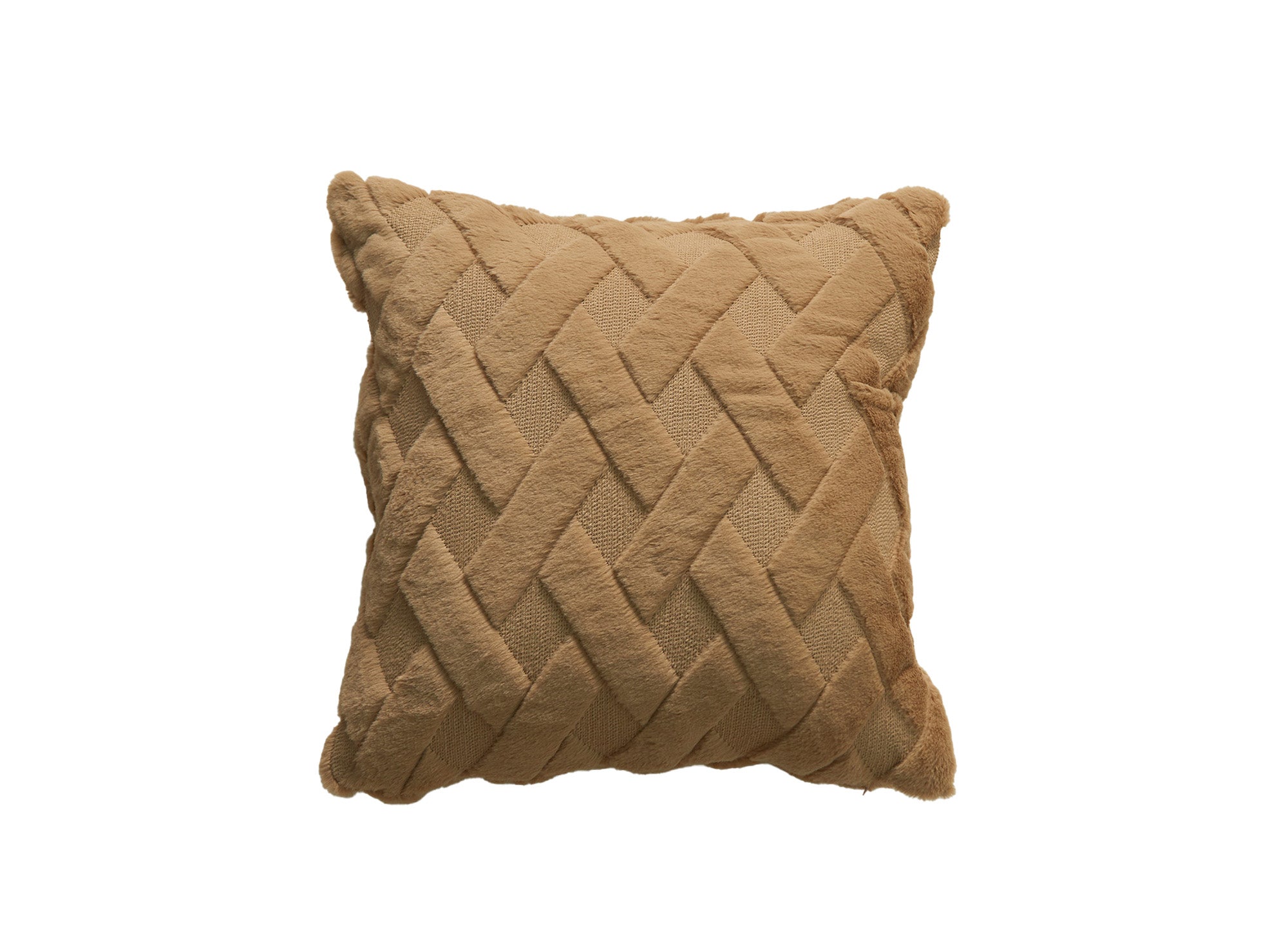 Quadratisches Kissen 45x45 cm aus braunem Plüschstoff mit grafischem Effekt MADALA