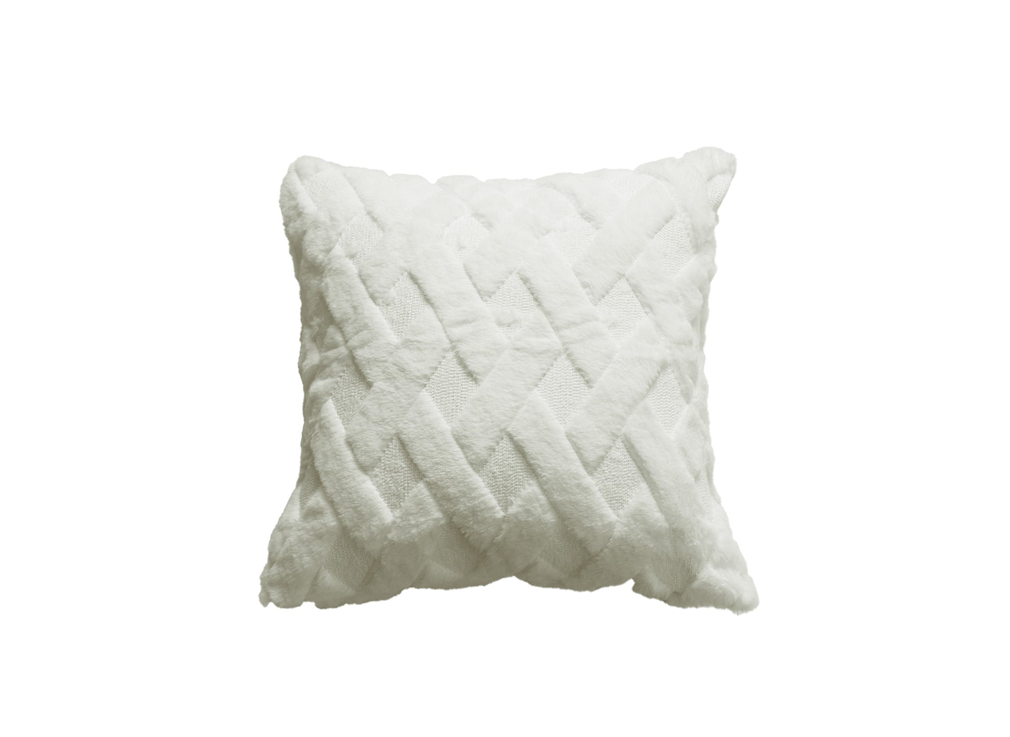 Quadratisches Kissen 45x45 cm aus ecru-weißem Florstoff mit grafischem Effekt MADALA