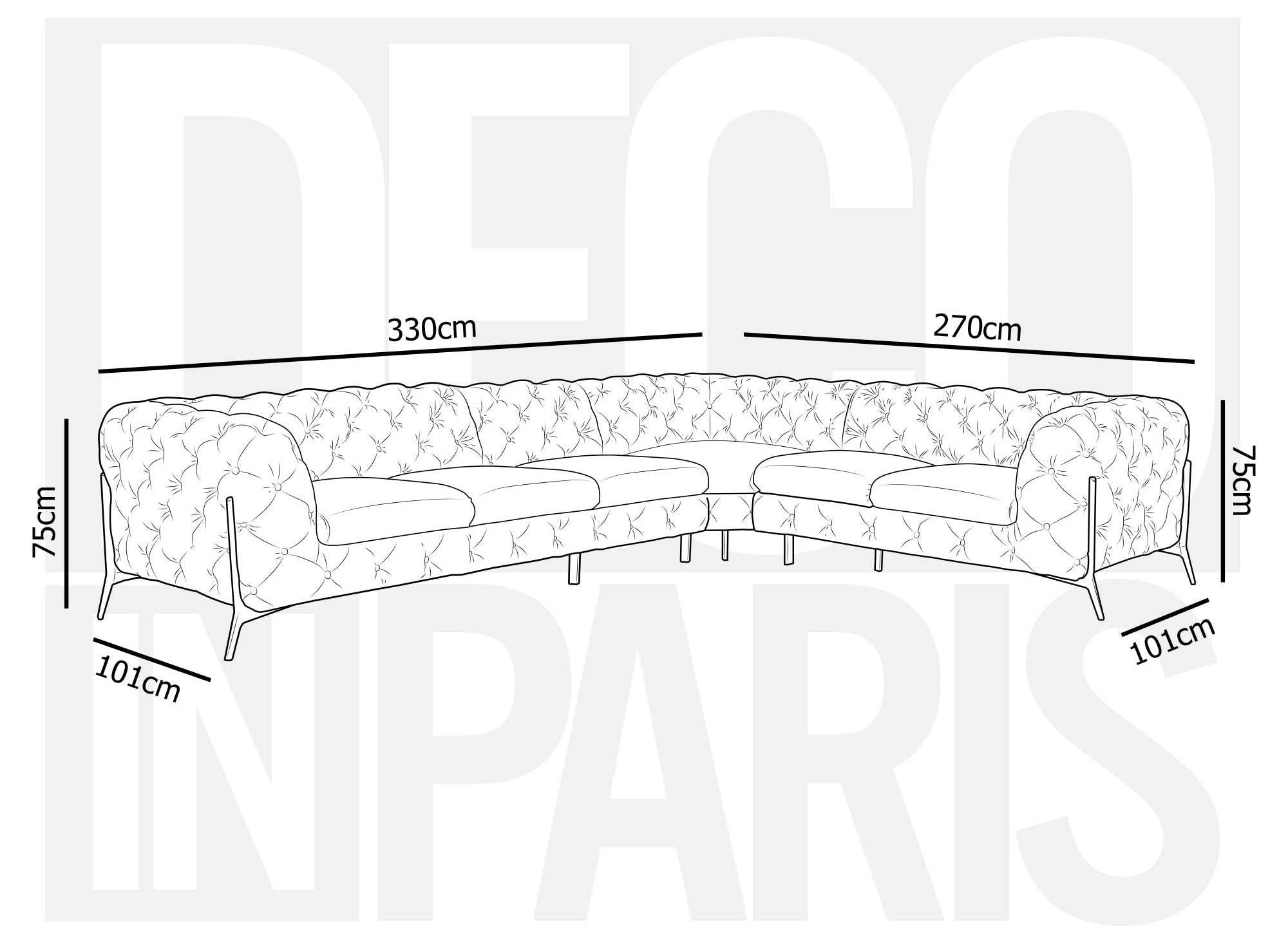 CARMEN, wendbares, getuftetes Chesterfield-Ecksofa aus grauem Samt