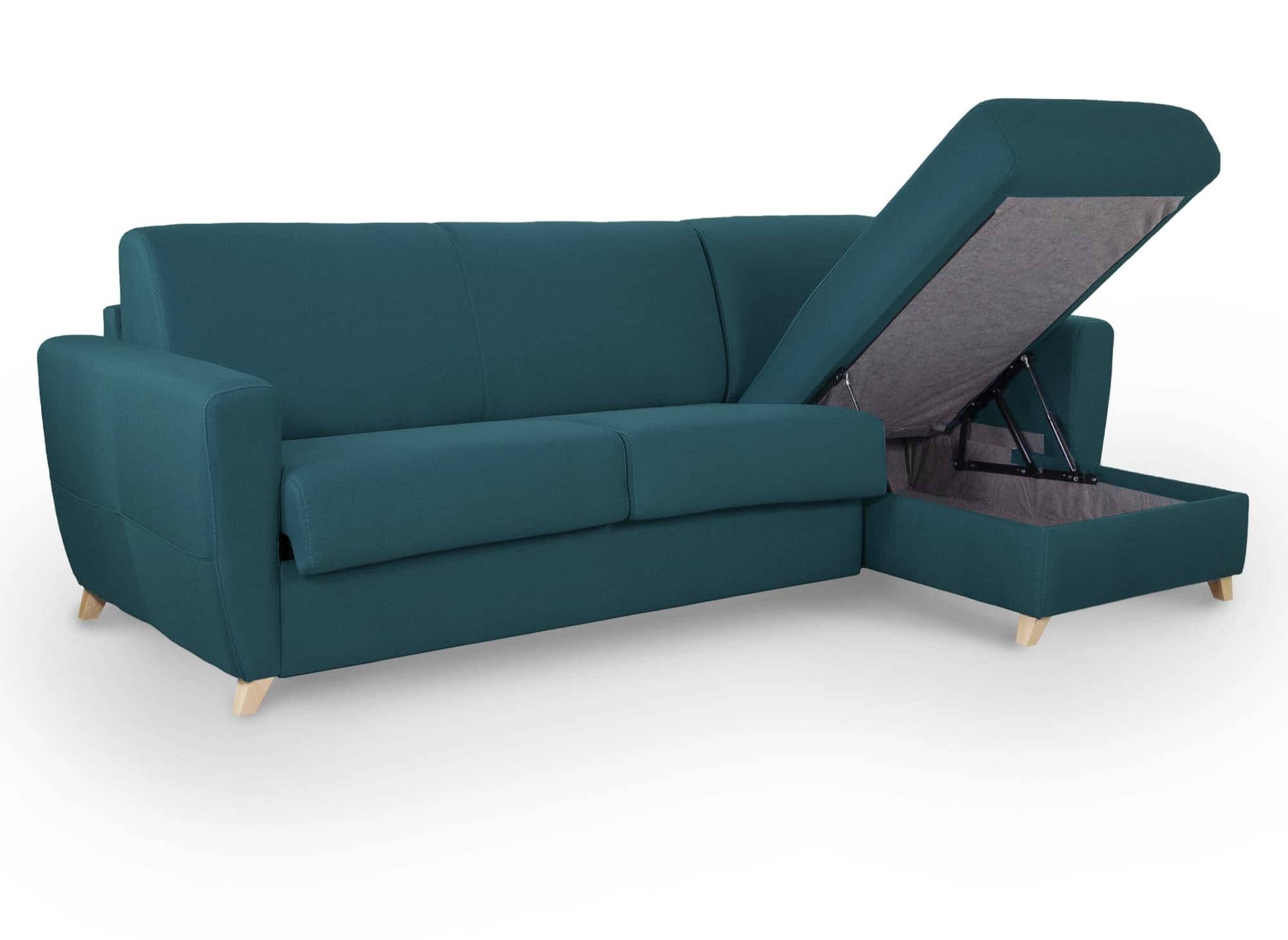 Skandinavisches, wendbares Ecksofa TOBIAS aus petrolblauem Stoff