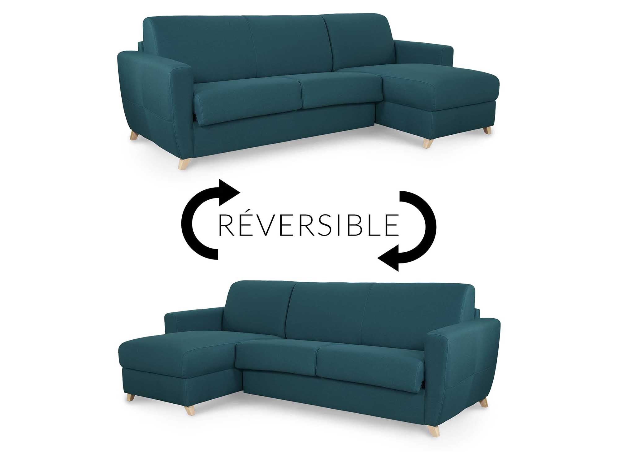 Skandinavisches, wendbares Ecksofa TOBIAS aus petrolblauem Stoff