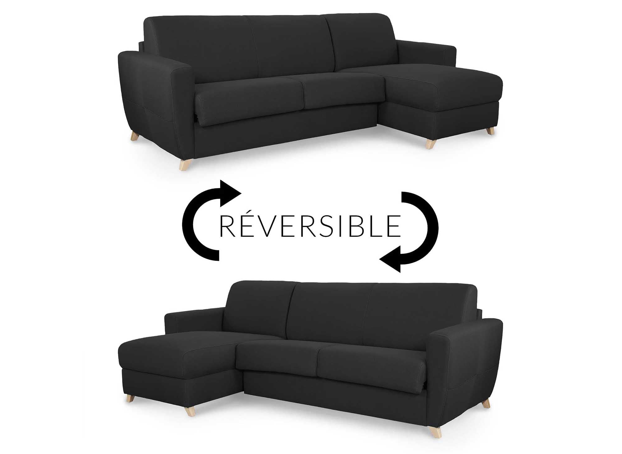 Skandinavisches, wendbares Ecksofa TOBIAS aus carbongrauem Stoff