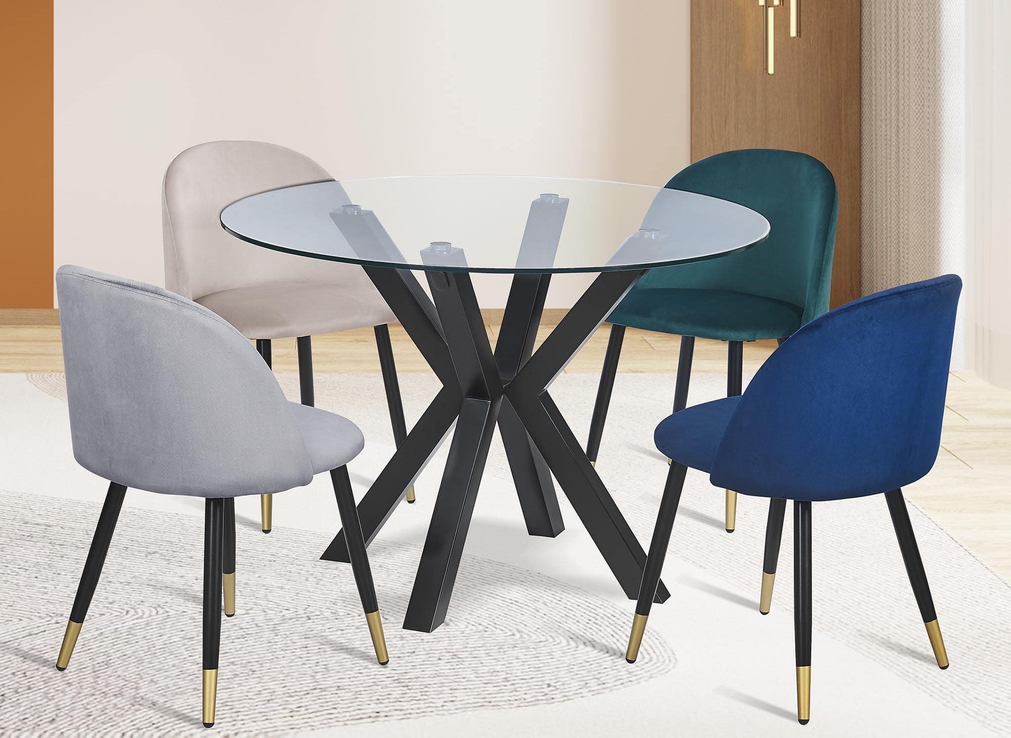 4er-Set LYDIA-Designerstühle aus grünem Samt