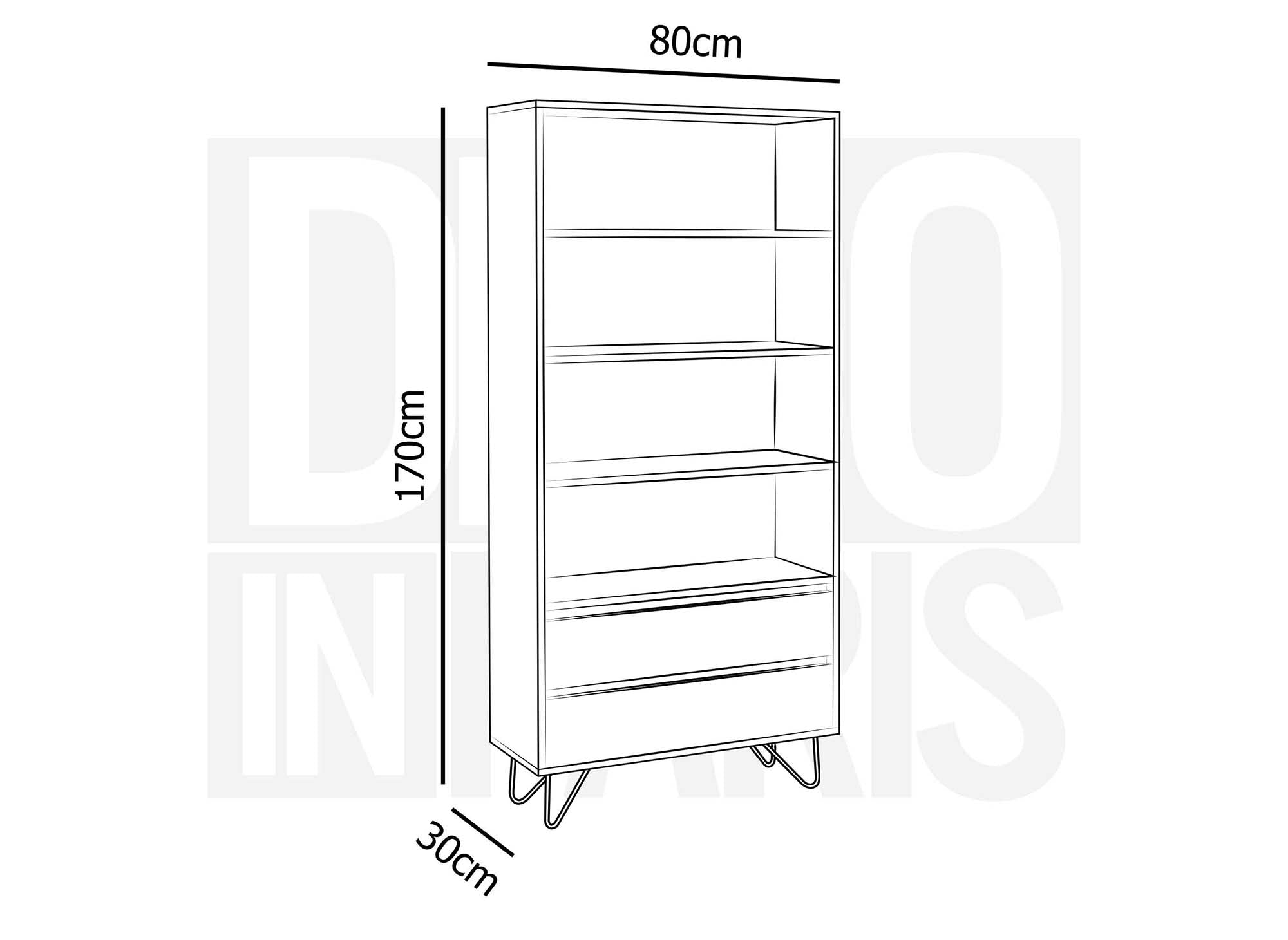 DARINA Bücherregal aus Holz mit 2 Schubladen und 3 Regalen