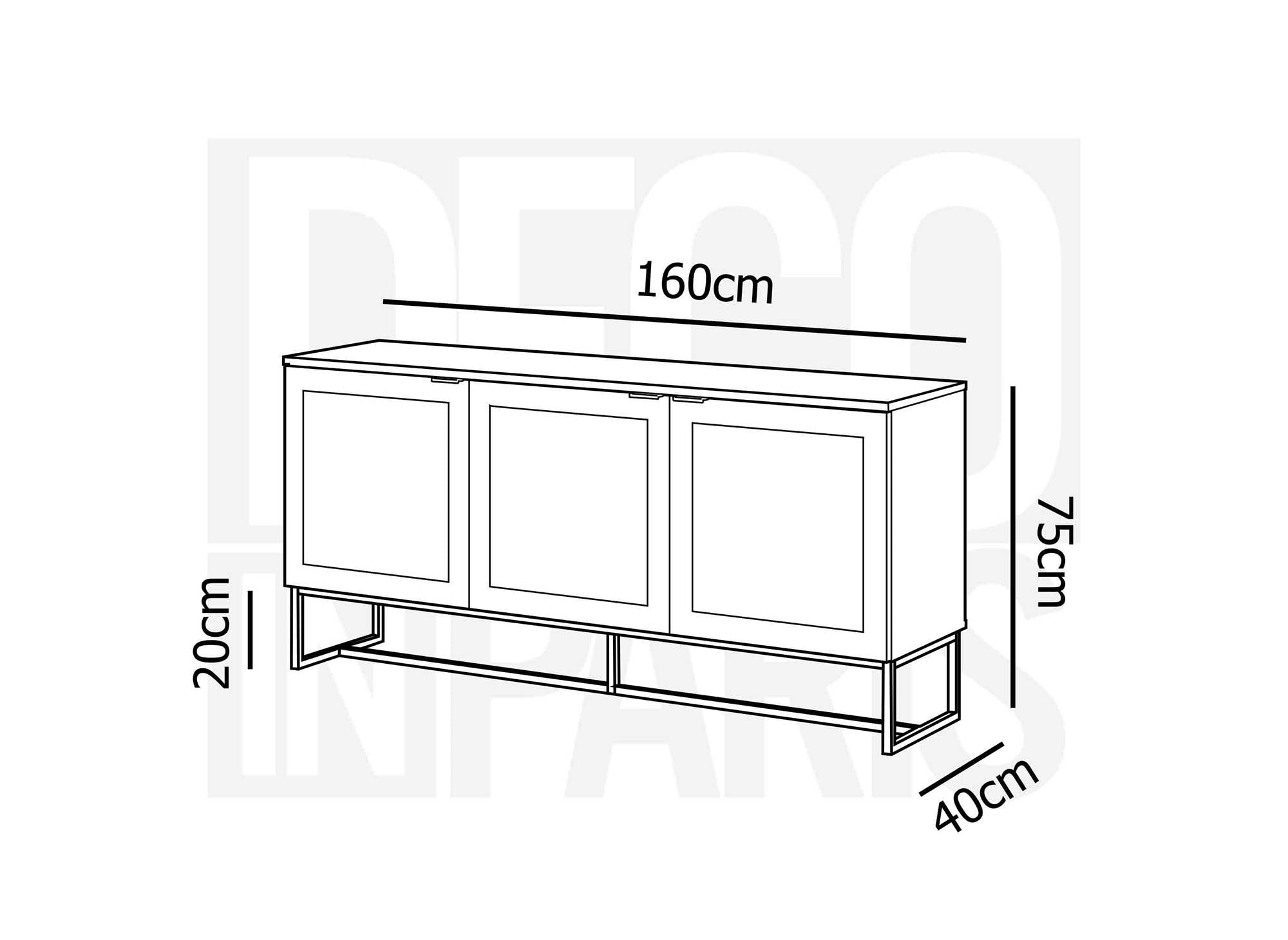 TULLIO Skandinavisches Sideboard mit 3 Türen aus Holz, Metall und Rohr