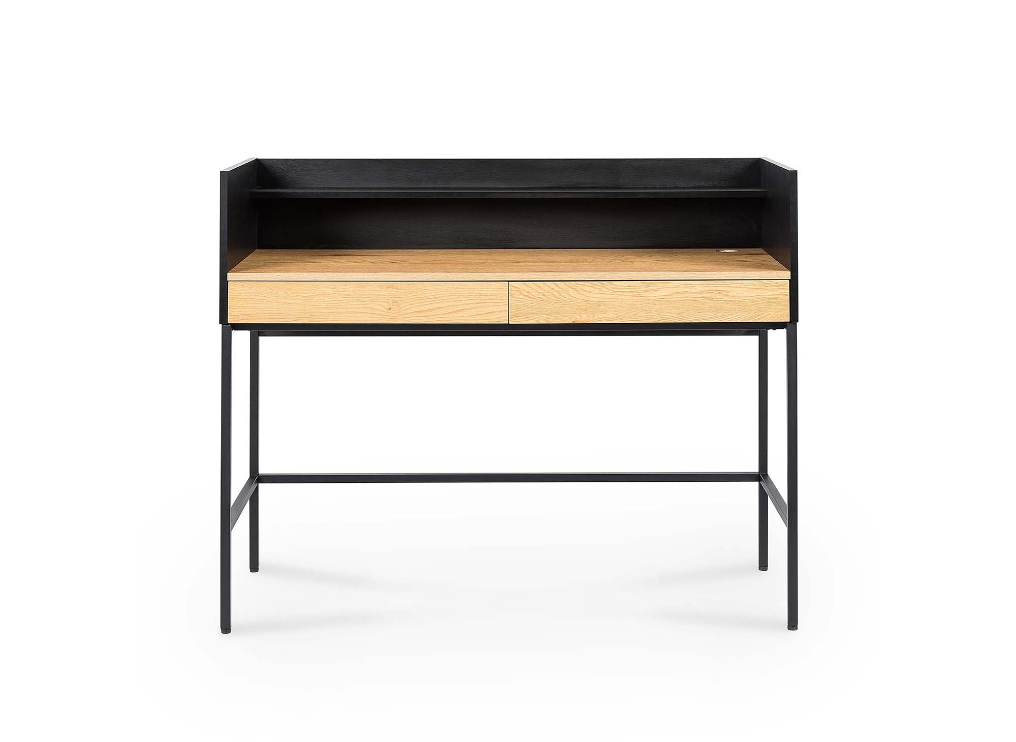 ALICE Industriedesign-Schreibtisch mit 2 Schubladen und 1 Regal aus Holz und Metall