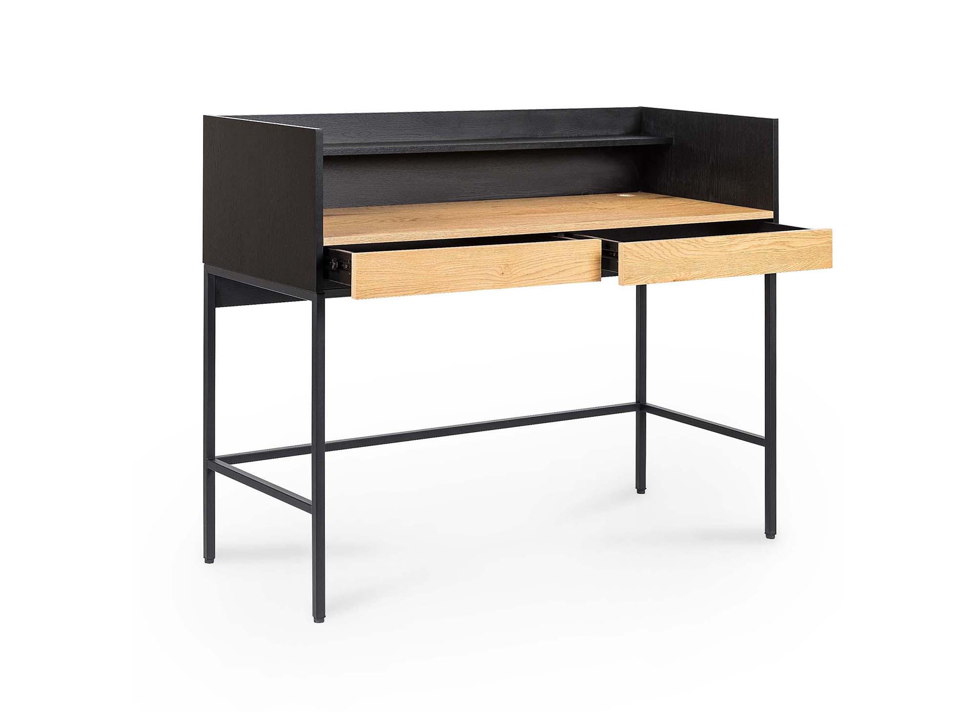 ALICE Industriedesign-Schreibtisch mit 2 Schubladen und 1 Regal aus Holz und Metall
