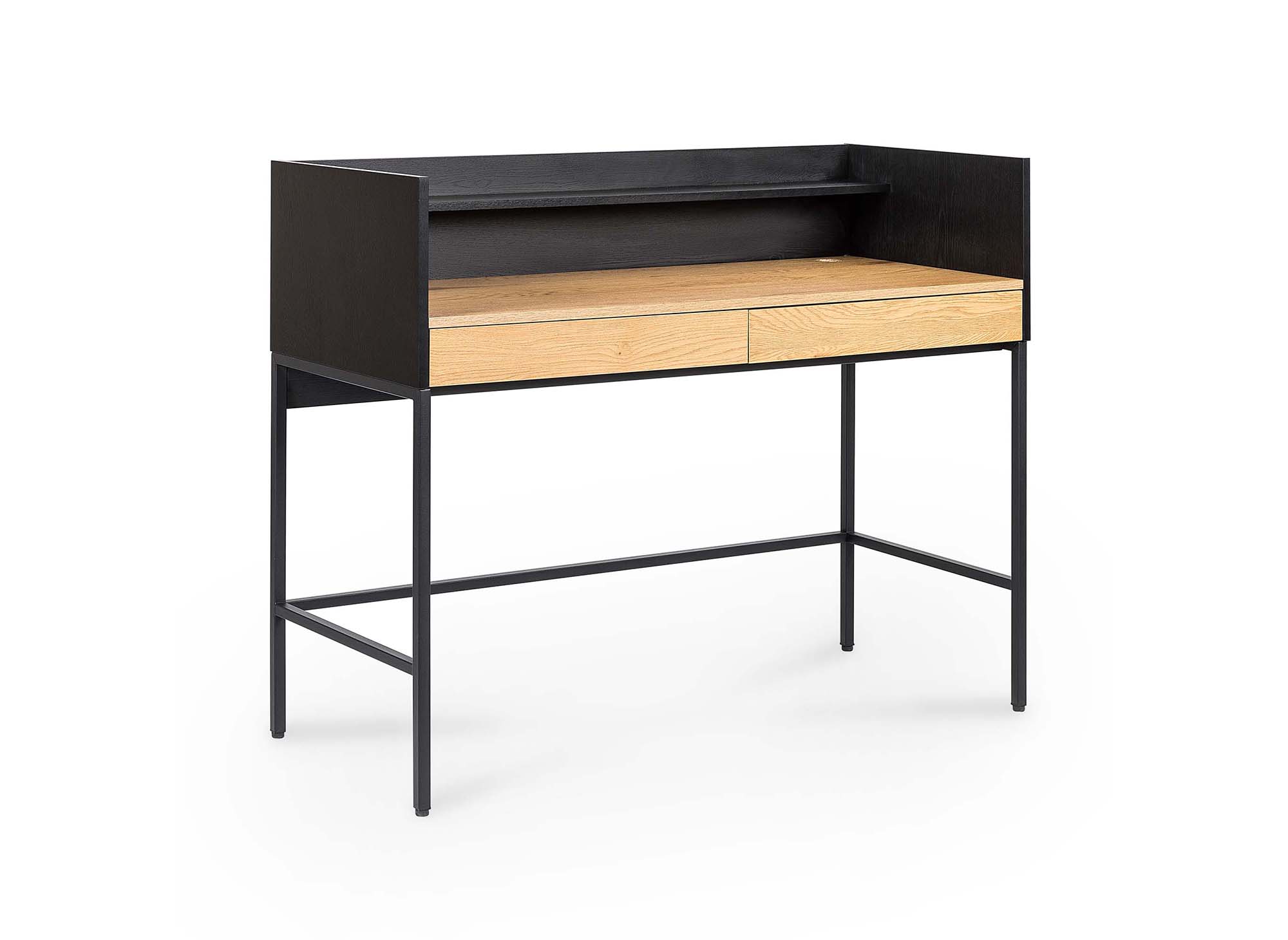 ALICE Industriedesign-Schreibtisch mit 2 Schubladen und 1 Regal aus Holz und Metall