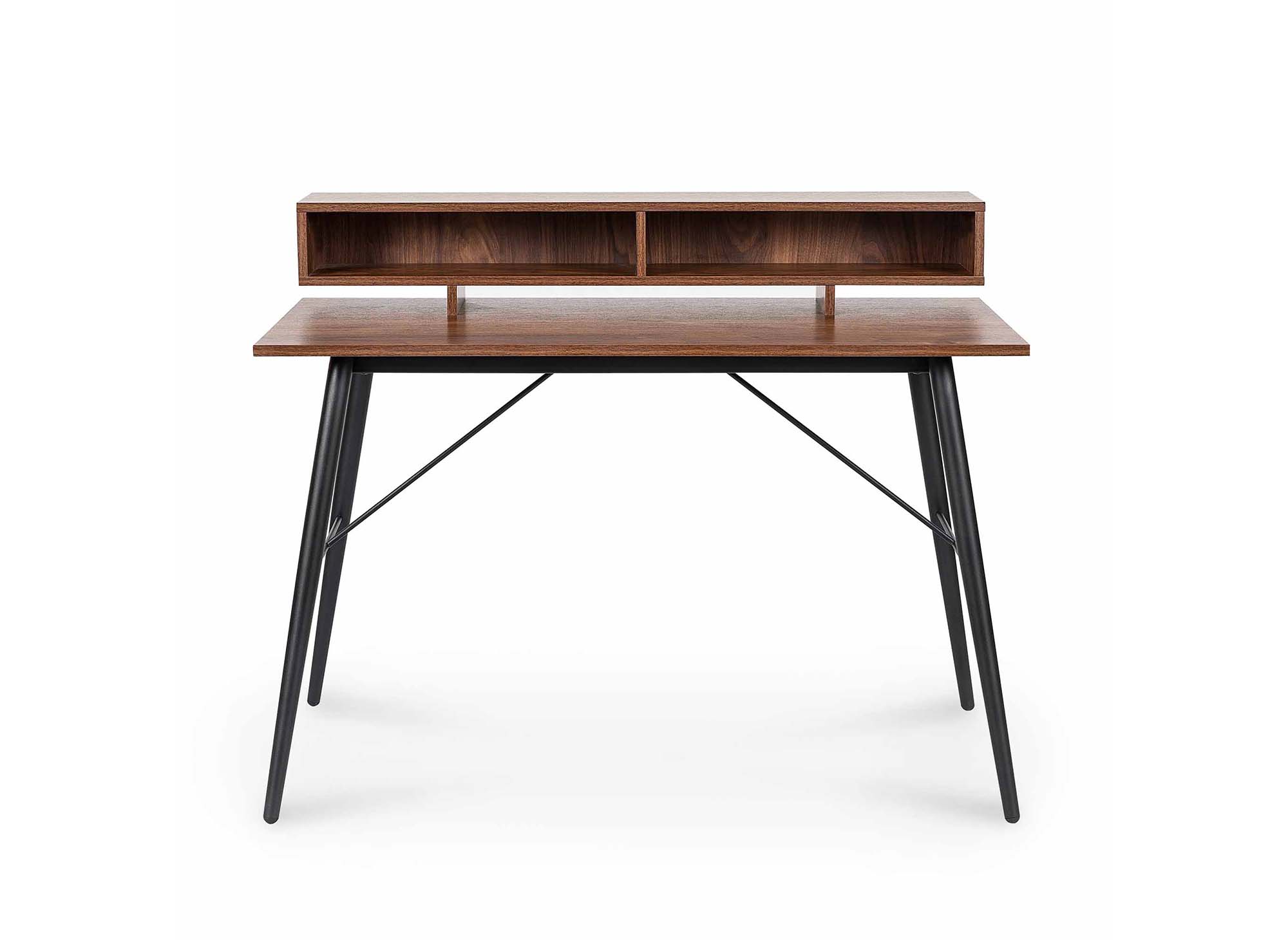 Schreibtisch im Industriestil MARLINE mit Nischen aus Holz und schwarzem Metall