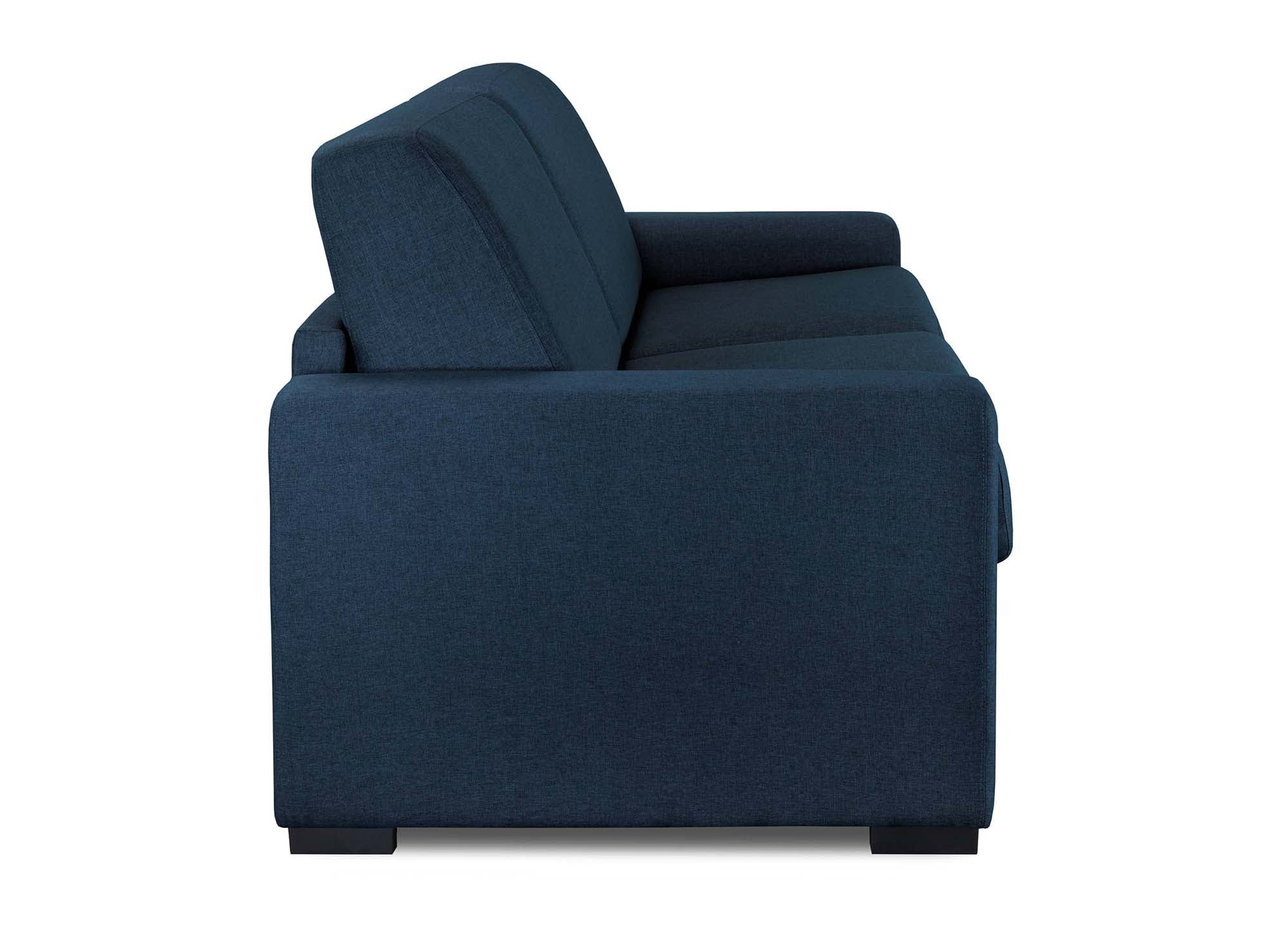 LOUNA LUXE 3-Sitzer-Schlafsofa aus jeansblauem Stoff mit Expressöffnung und 18 cm Matratze