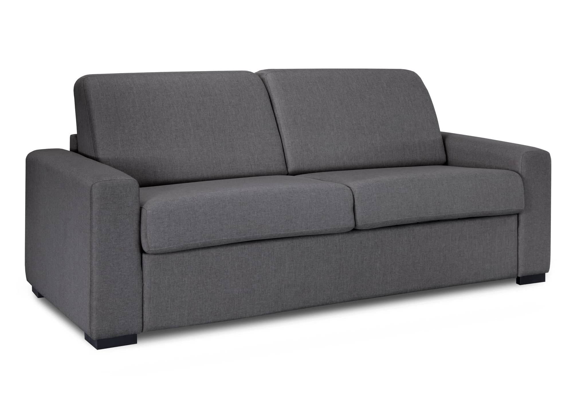 LOUNA LUXE 3-Sitzer-Schlafsofa aus dunkelgrauem Stoff mit Expressöffnung und 18 cm Matratze