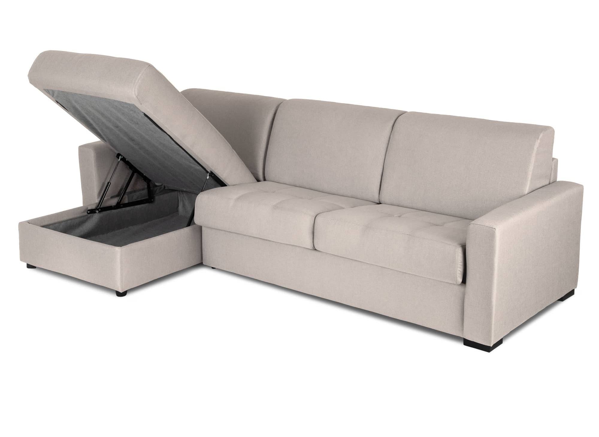 LOUNA umwandelbares Ecksofa aus beigem Stoff mit Aufbewahrungsbox