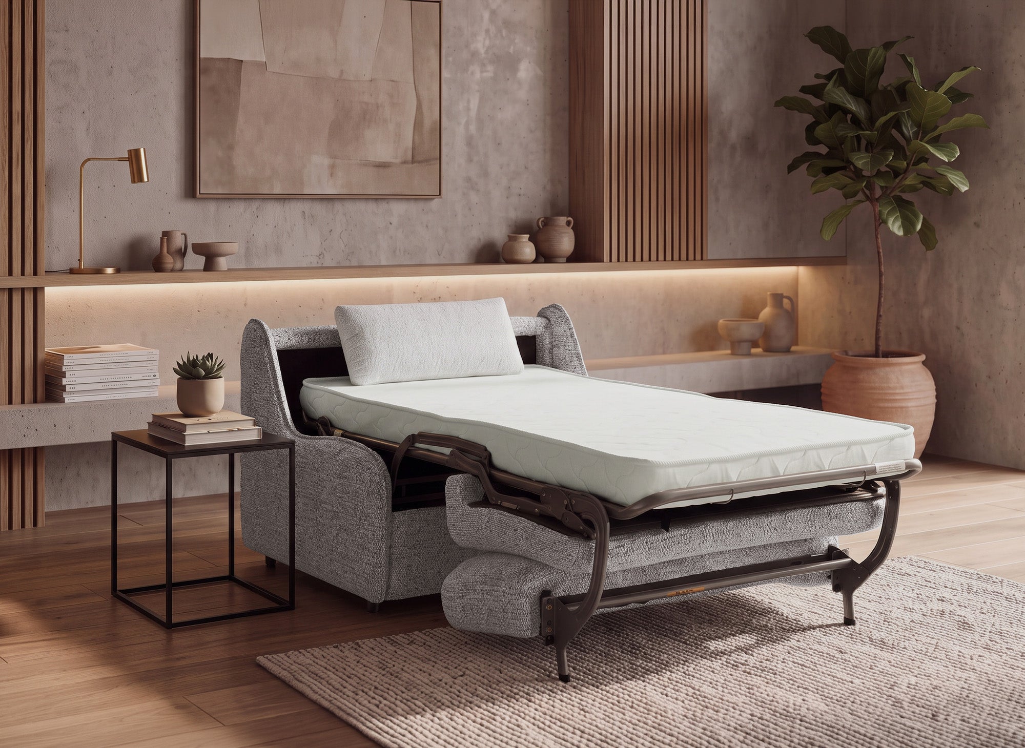 Express 1-Sitzer-Umbausofa aus grauem Frotteestoff IMELDA