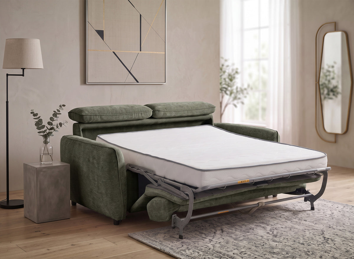 Express 3-Sitzer-Umwandelsofa aus grünem Strukturstoff JACINTHE