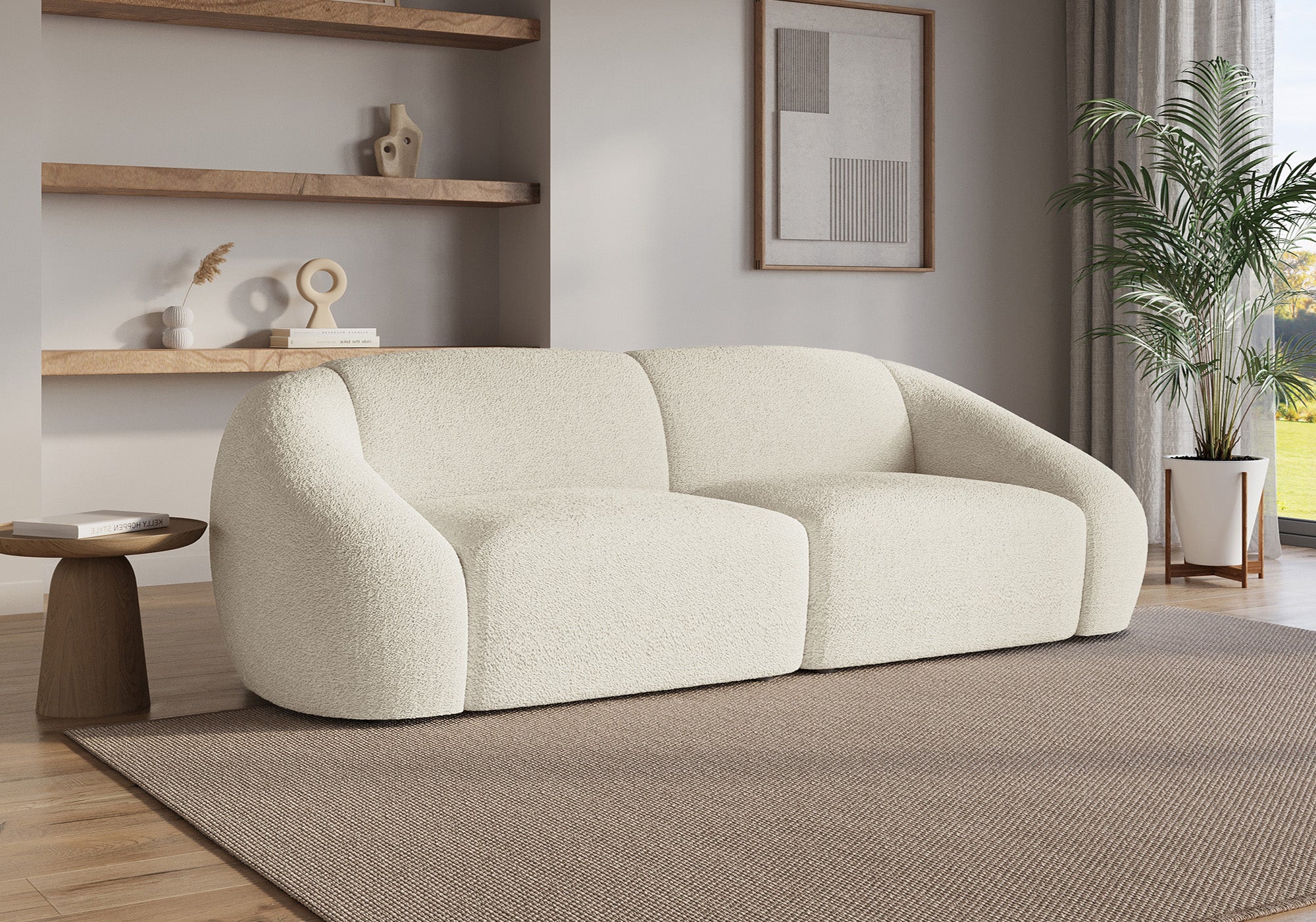 NYLA 3-Sitzer-Sofa aus ecruweißem Bouclé-Stoff