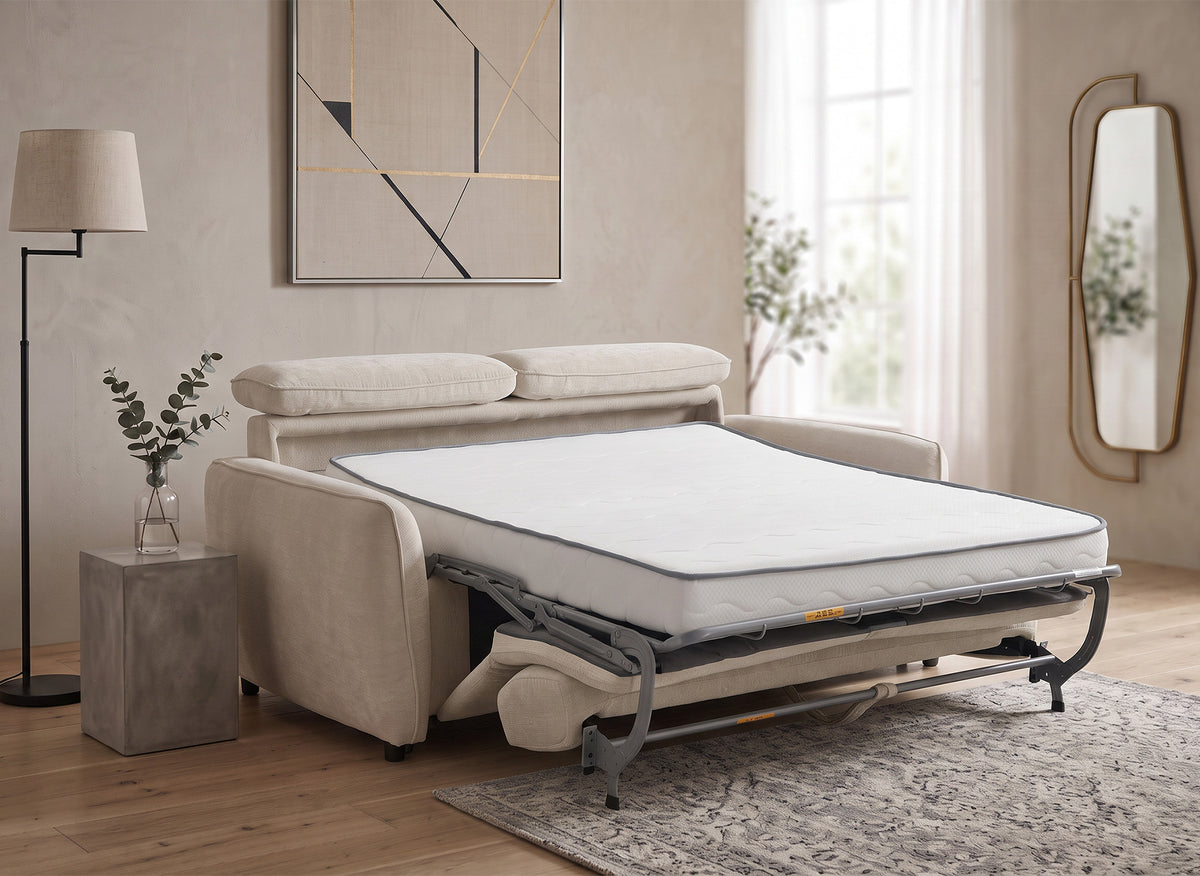 Express 3-Sitzer-Umbausofa aus beigem Strukturstoff JACINTHE