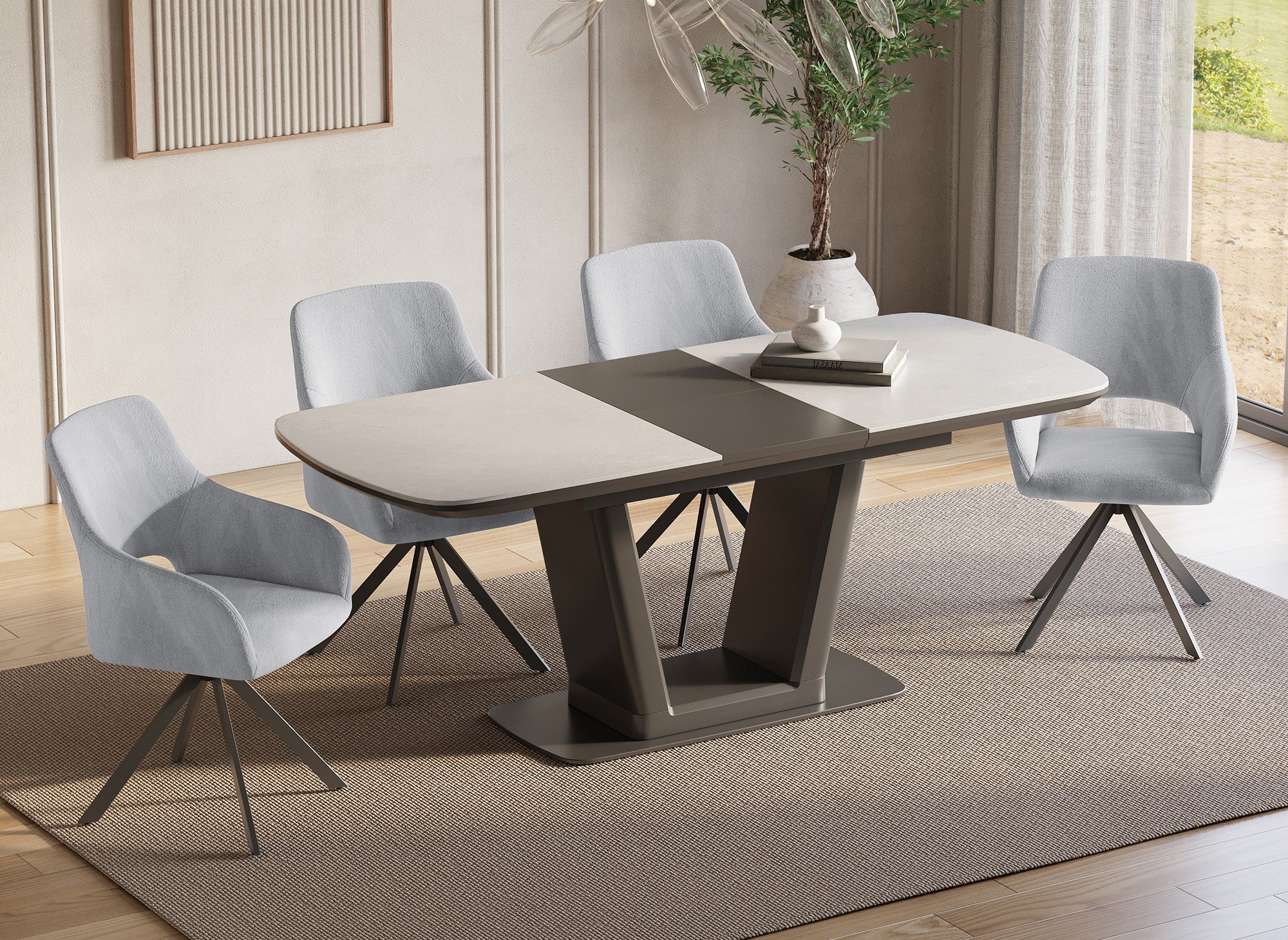 2er Set Designer-Drehstühle in hellgrauem Samt CIEL