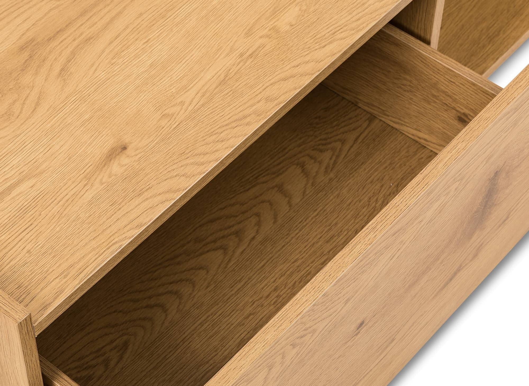 SACHA eichenfarbener Couchtisch aus Holz mit 2 Schubladen