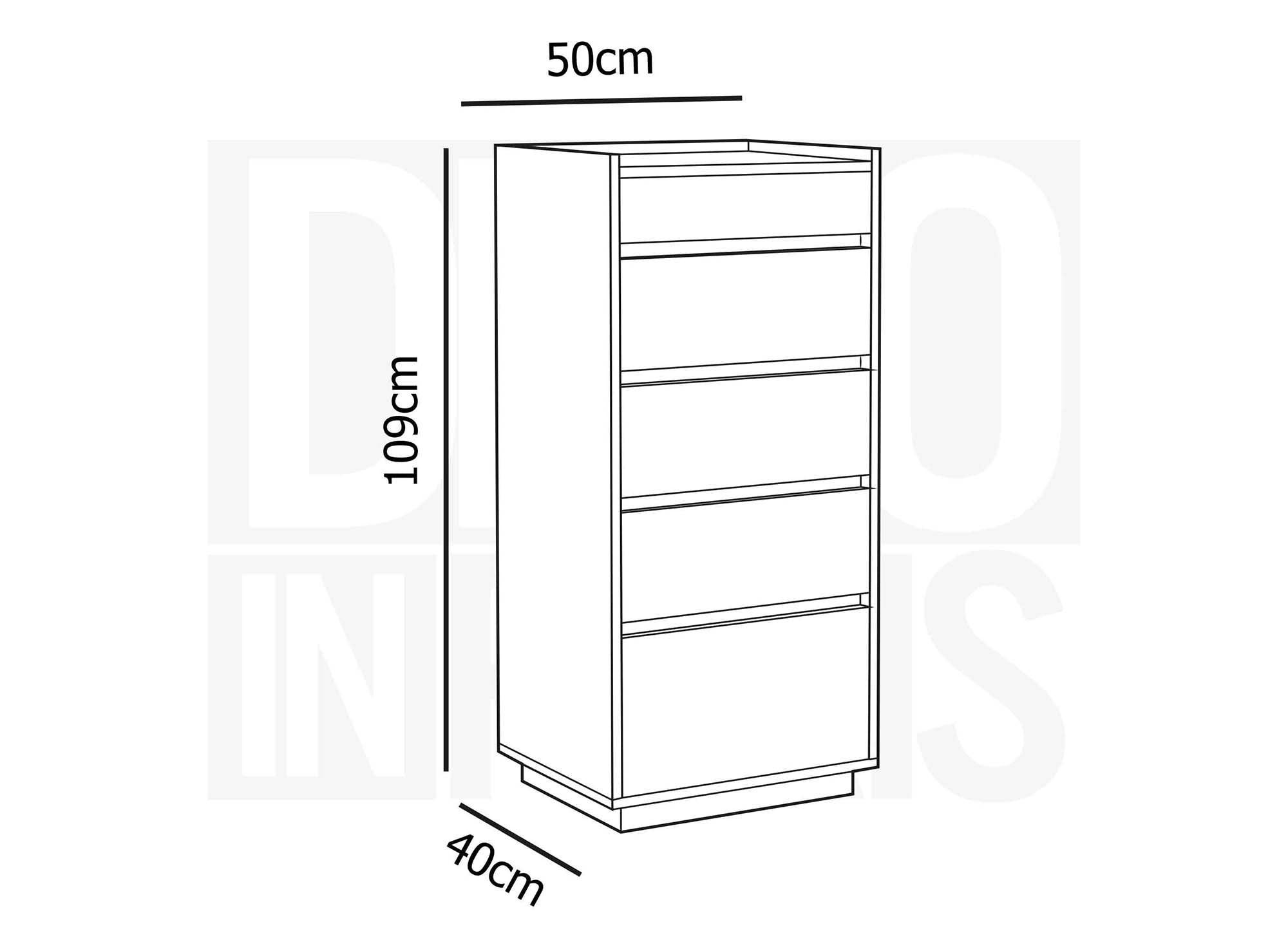 SACHA eichenfarbene Holzkommode mit 5 Schubladen