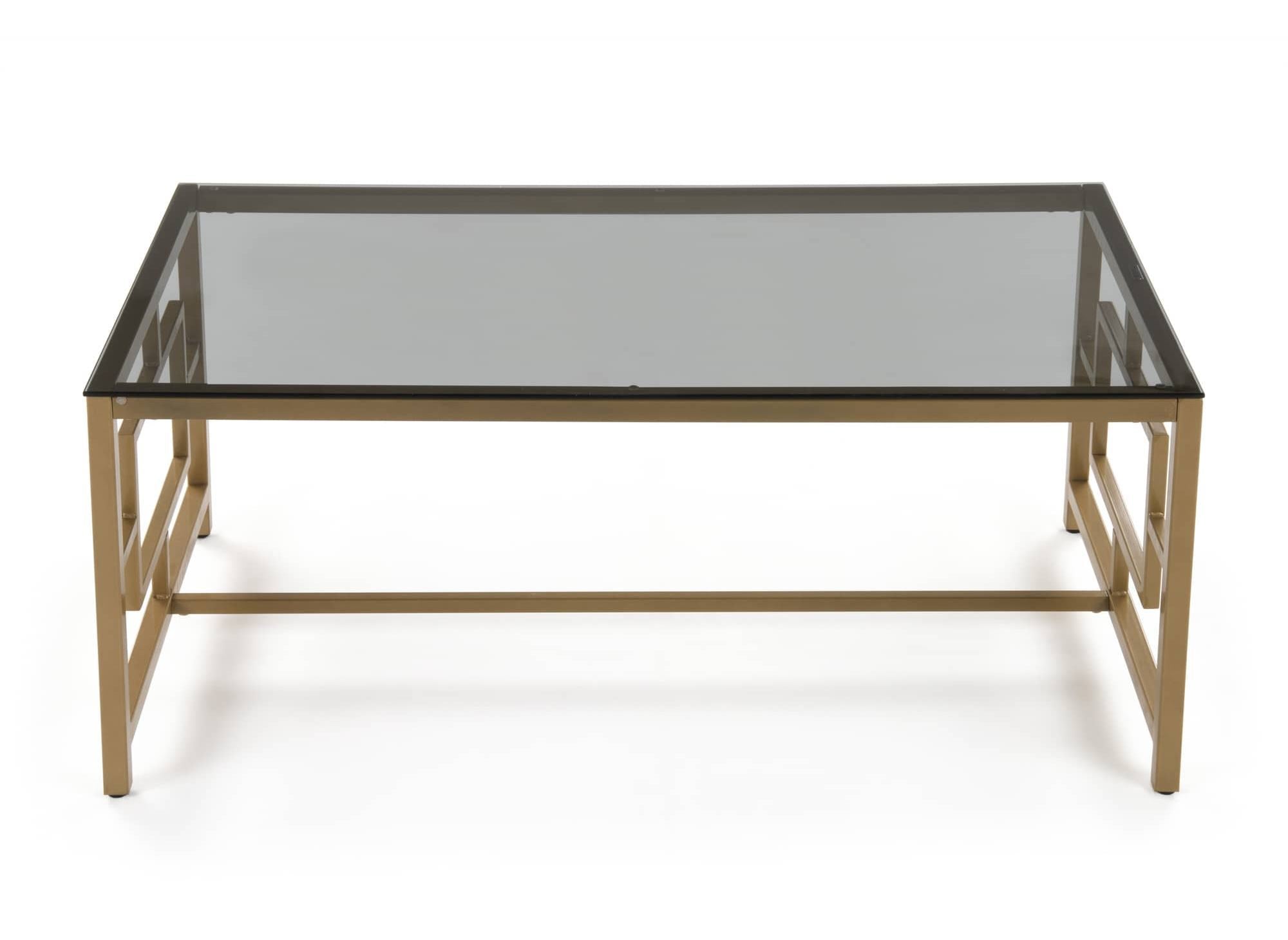 Rechteckiger Designer-Couchtisch PABLO aus schwarzem Glas und goldfarbenem Metall