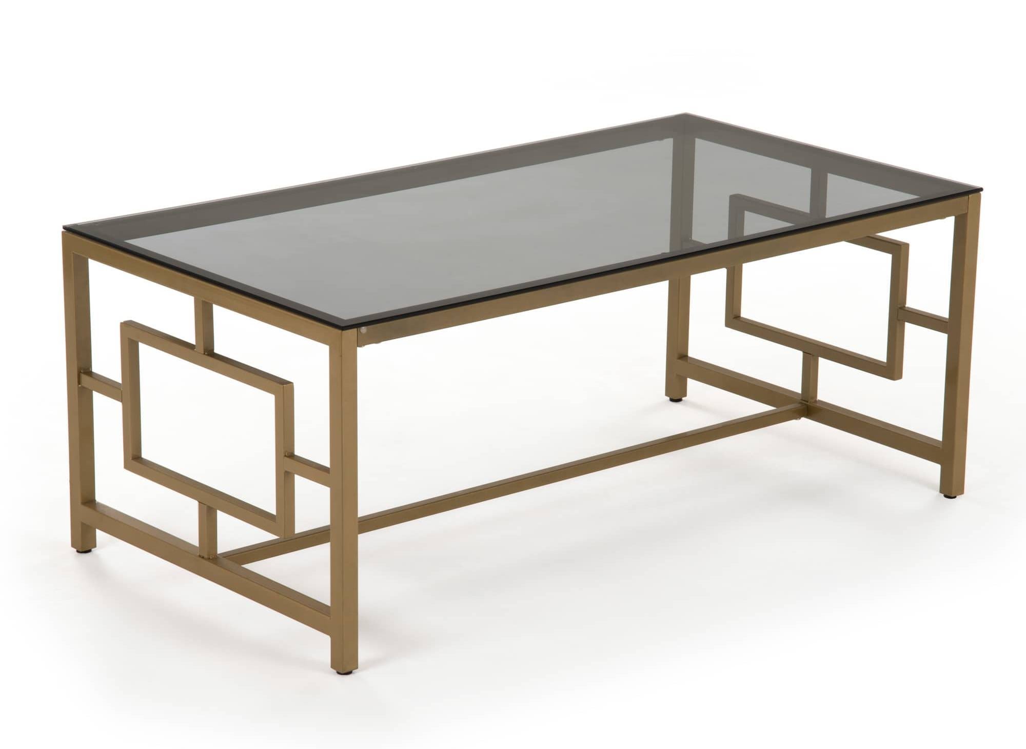 Rechteckiger Designer-Couchtisch PABLO aus schwarzem Glas und goldfarbenem Metall
