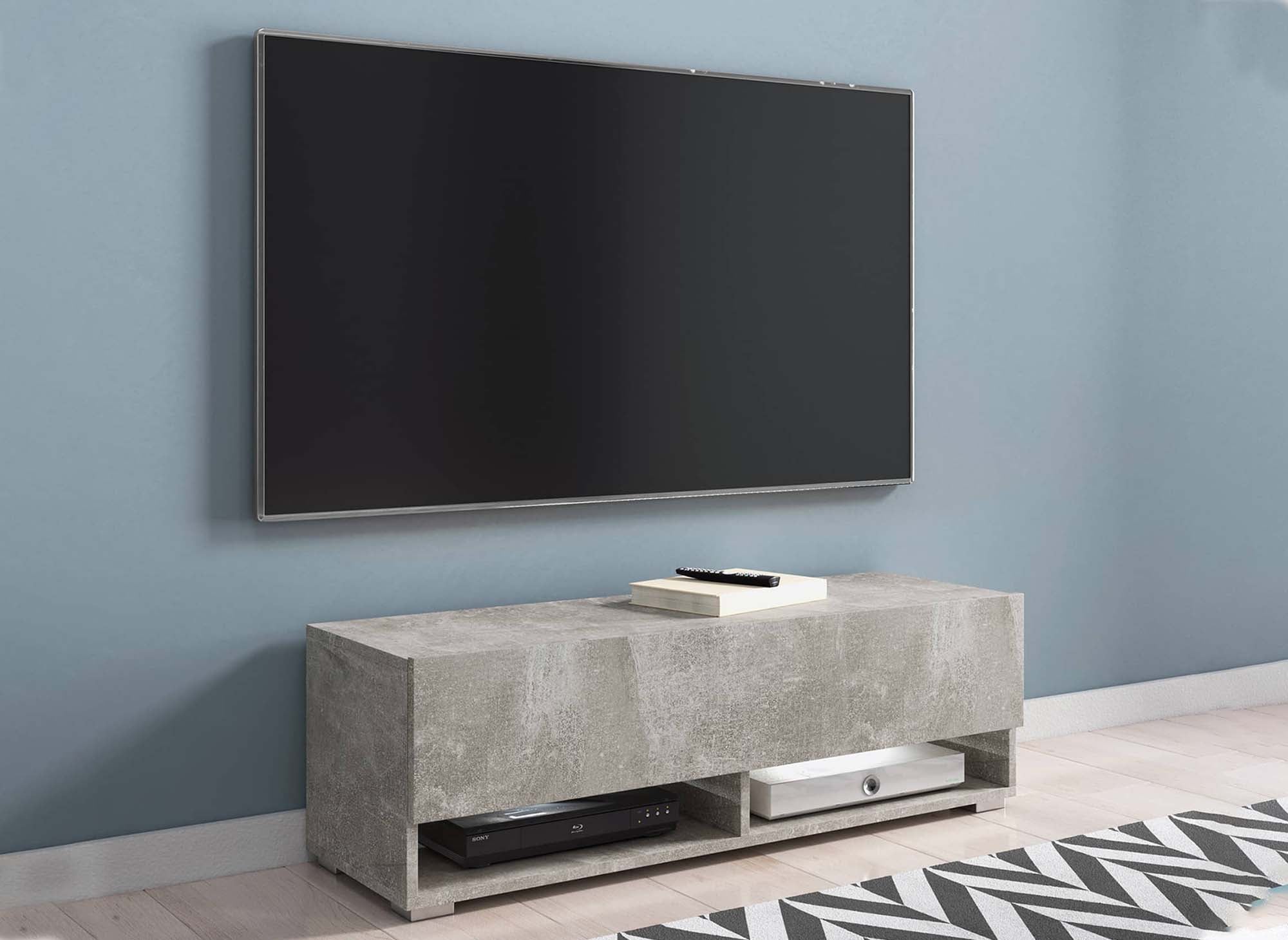 ROMANE Betongrauer TV-Wandschrank mit 1 Tür und 2 Nischen - 100 cm
