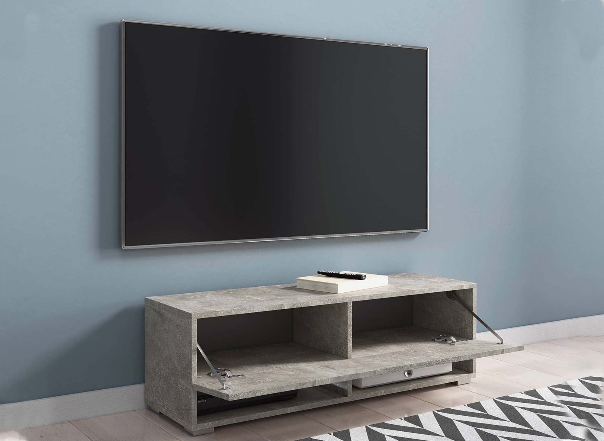 ROMANE Betongrauer TV-Wandschrank mit 1 Tür und 2 Nischen - 100 cm