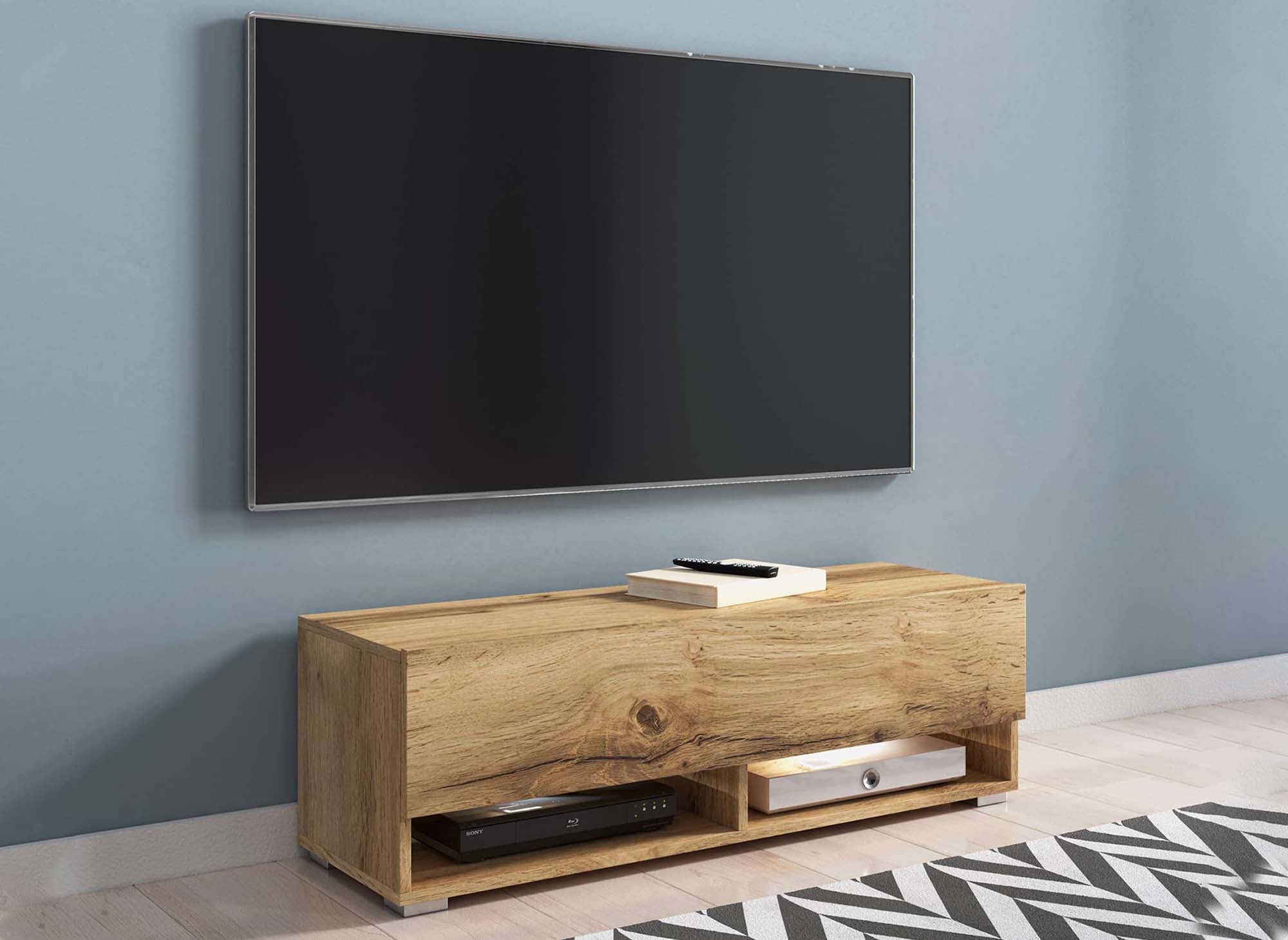 TV-Wandschrank mit 1 Tür und 2 Nischen aus Eiche ROMANE – 100 cm