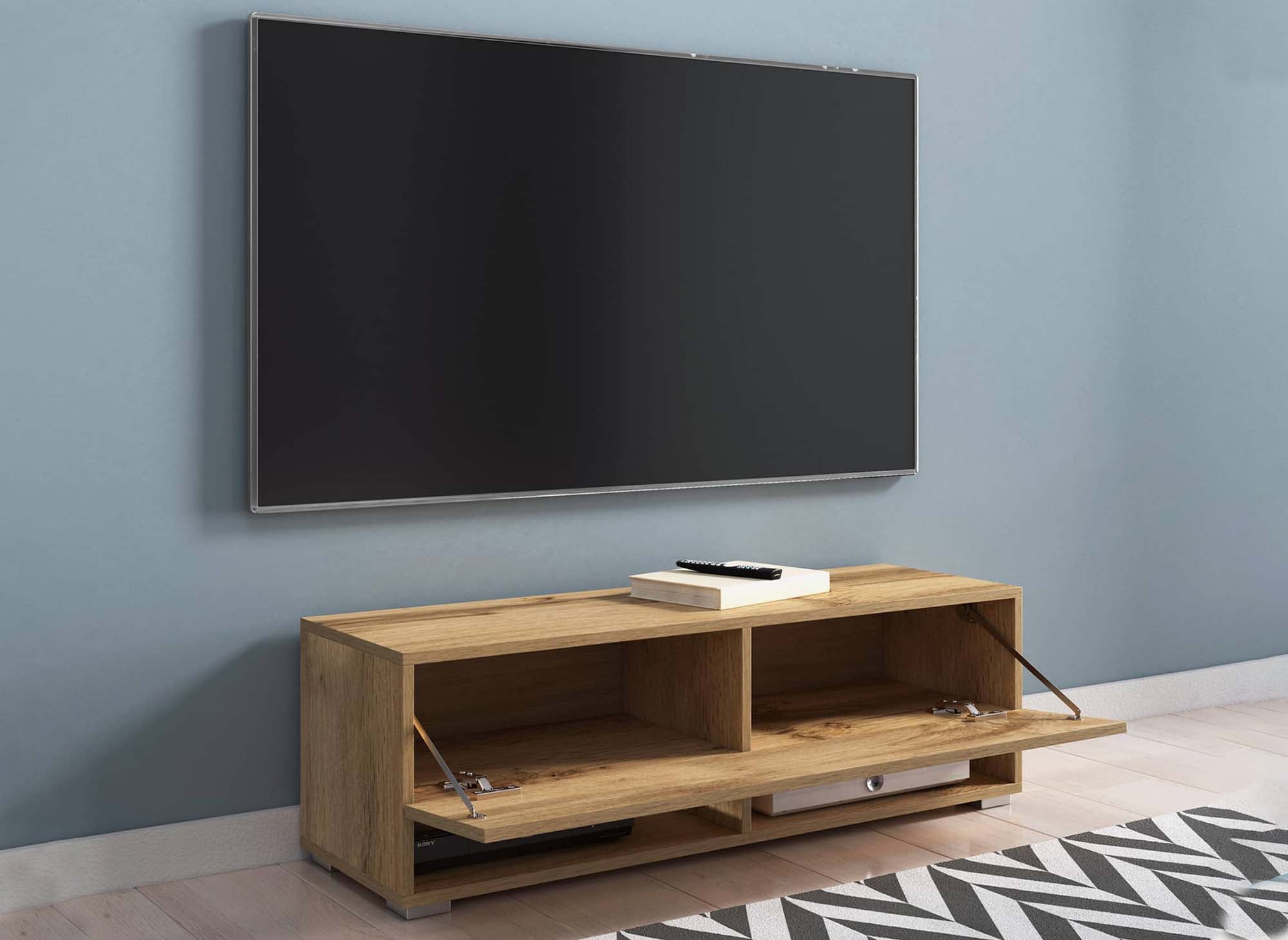 TV-Wandschrank mit 1 Tür und 2 Nischen aus Eiche ROMANE – 100 cm