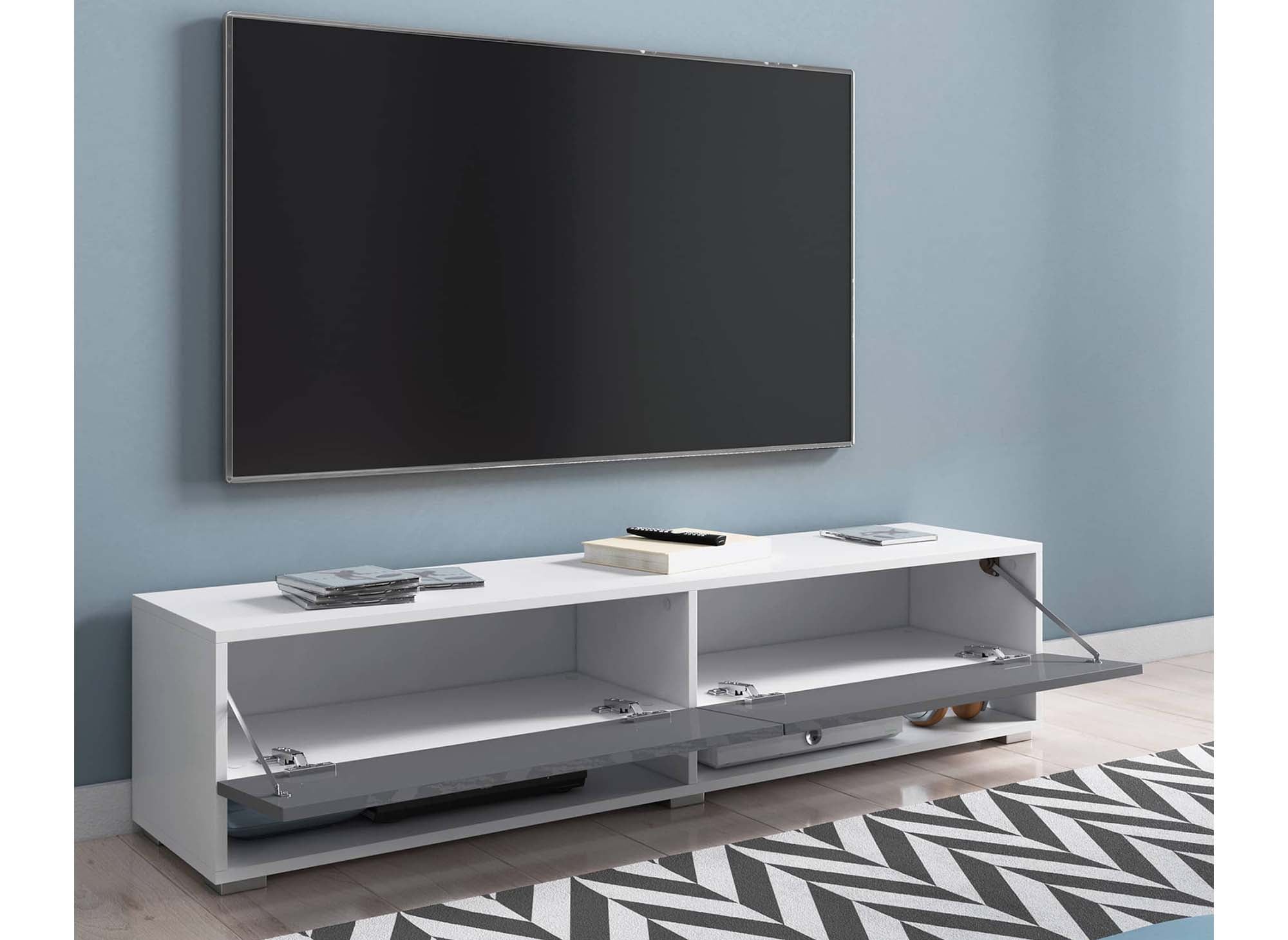 ROMANE XXL TV-Wandschrank mit 2 Türen und 2 Nischen, weiß und grau - 180 cm