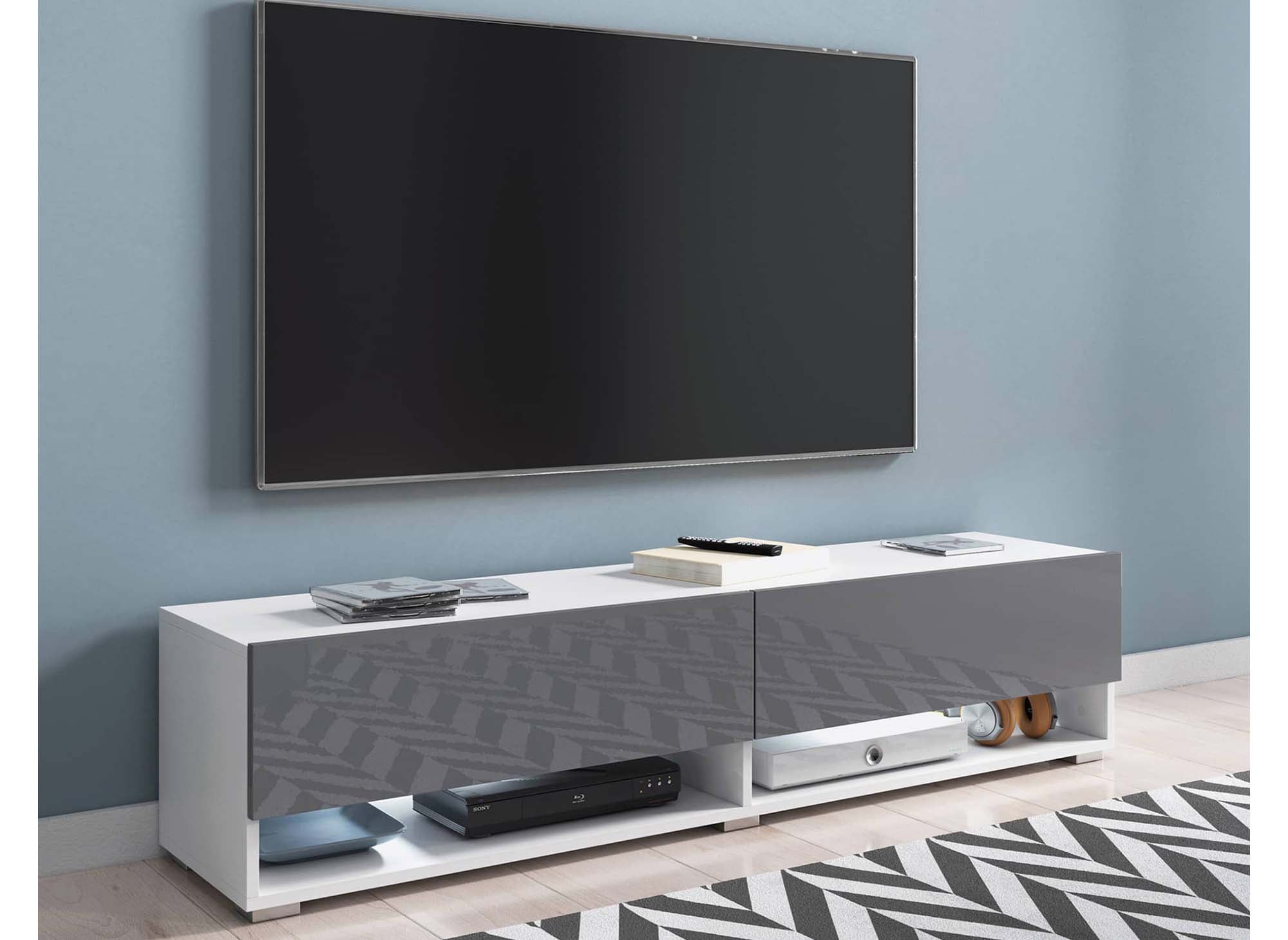 ROMANE XXL TV-Wandschrank mit 2 Türen und 2 Nischen, weiß und grau - 180 cm
