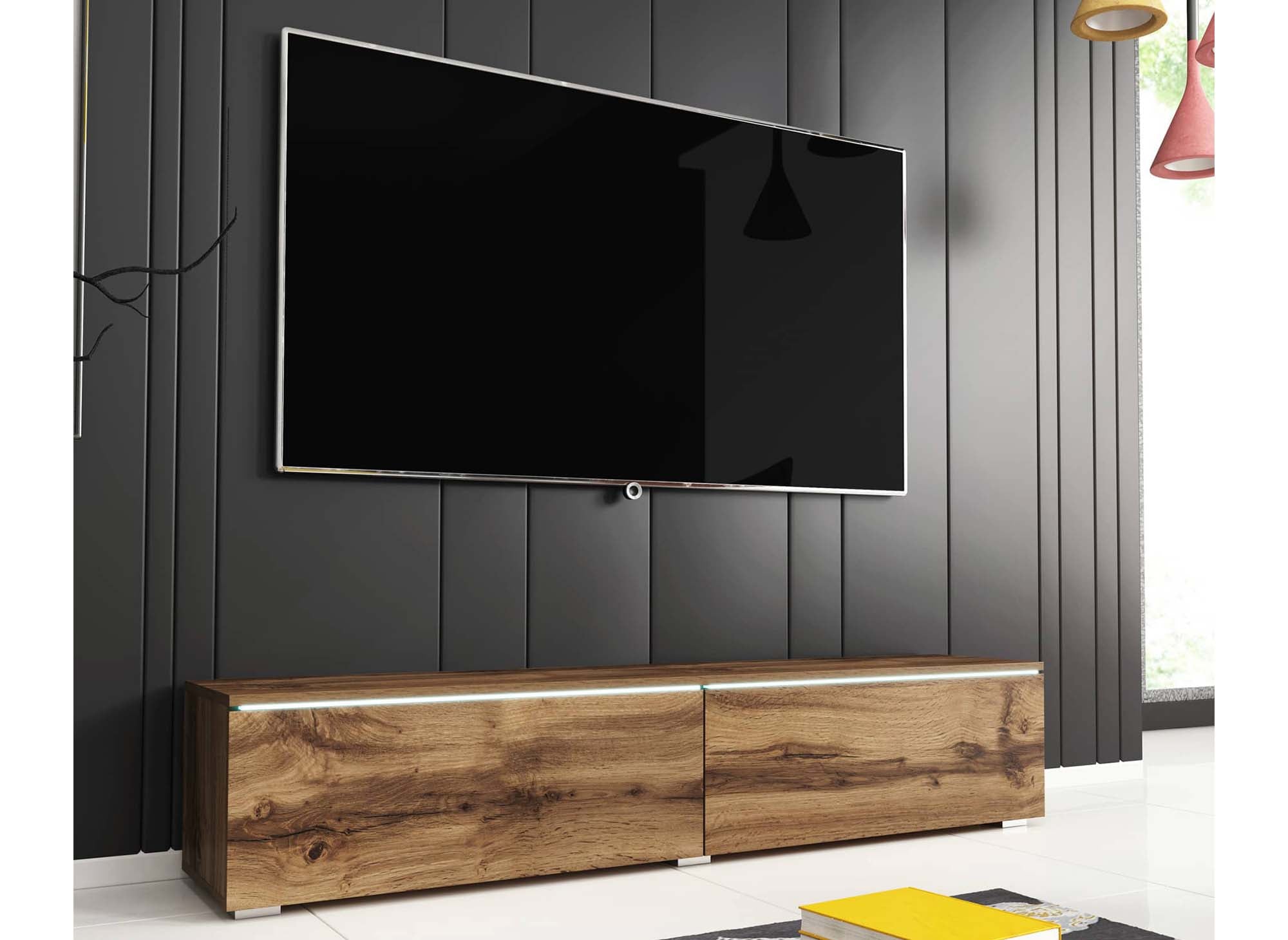Moderner TV-Schrank aus Eiche mit LED 2 Türen MALORIE - 140 cm
