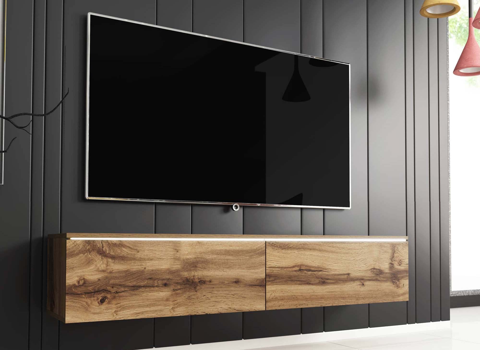 Moderner TV-Schrank aus Eiche mit LED 2 Türen MALORIE - 140 cm