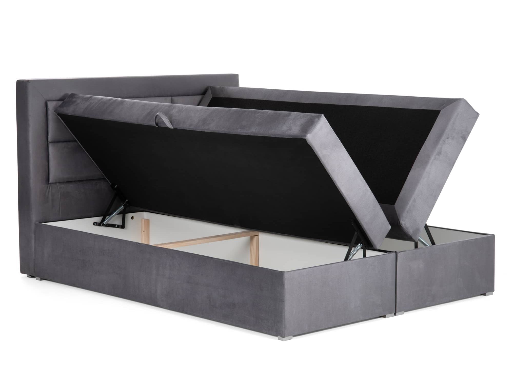 180x200 Boxspringbett mit Stauraum in grauem Samt - DAKOTA