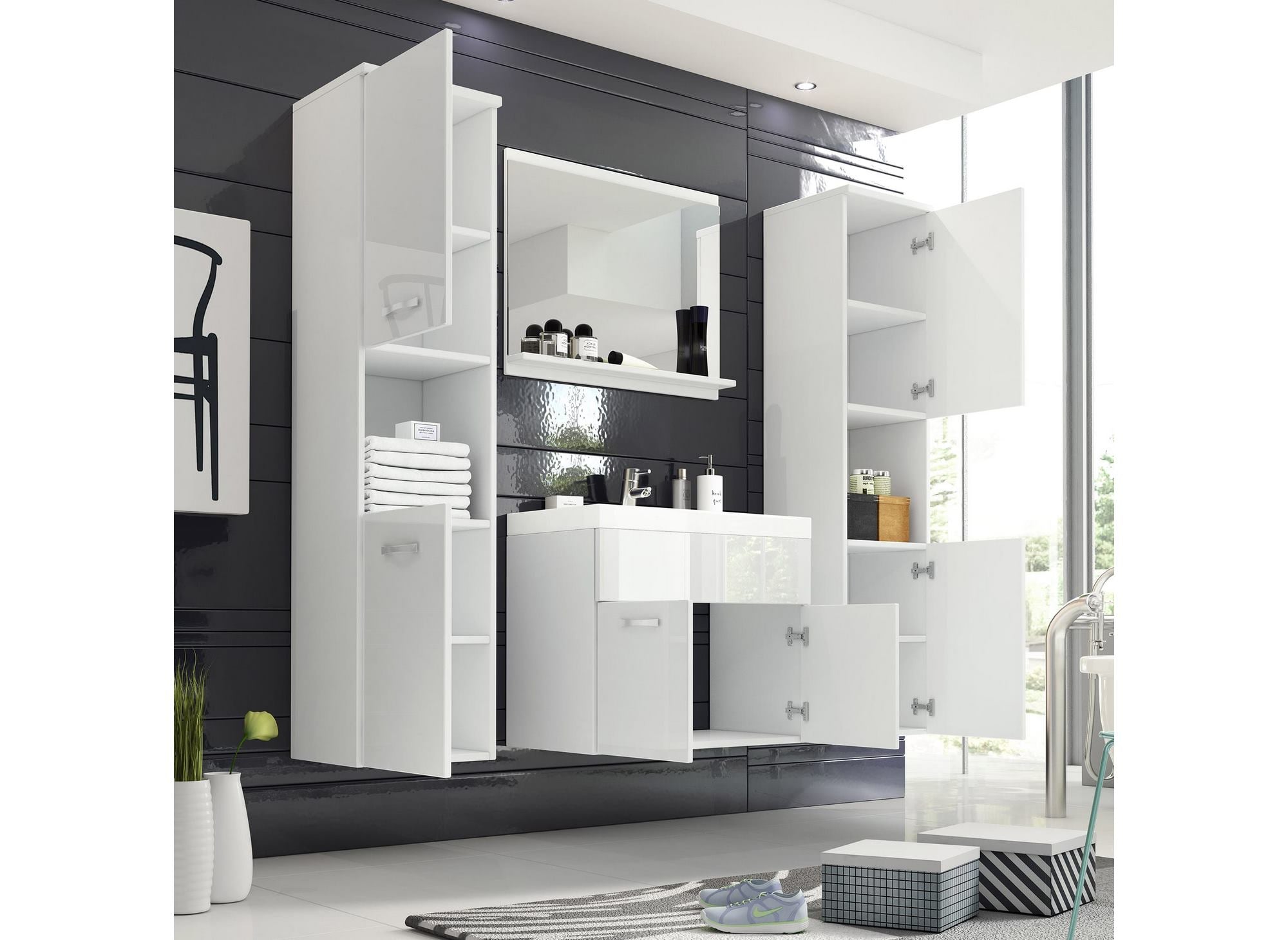 XL-Hänge-Designer-Badmöbel-Set - HARMONY weiß lackiert
