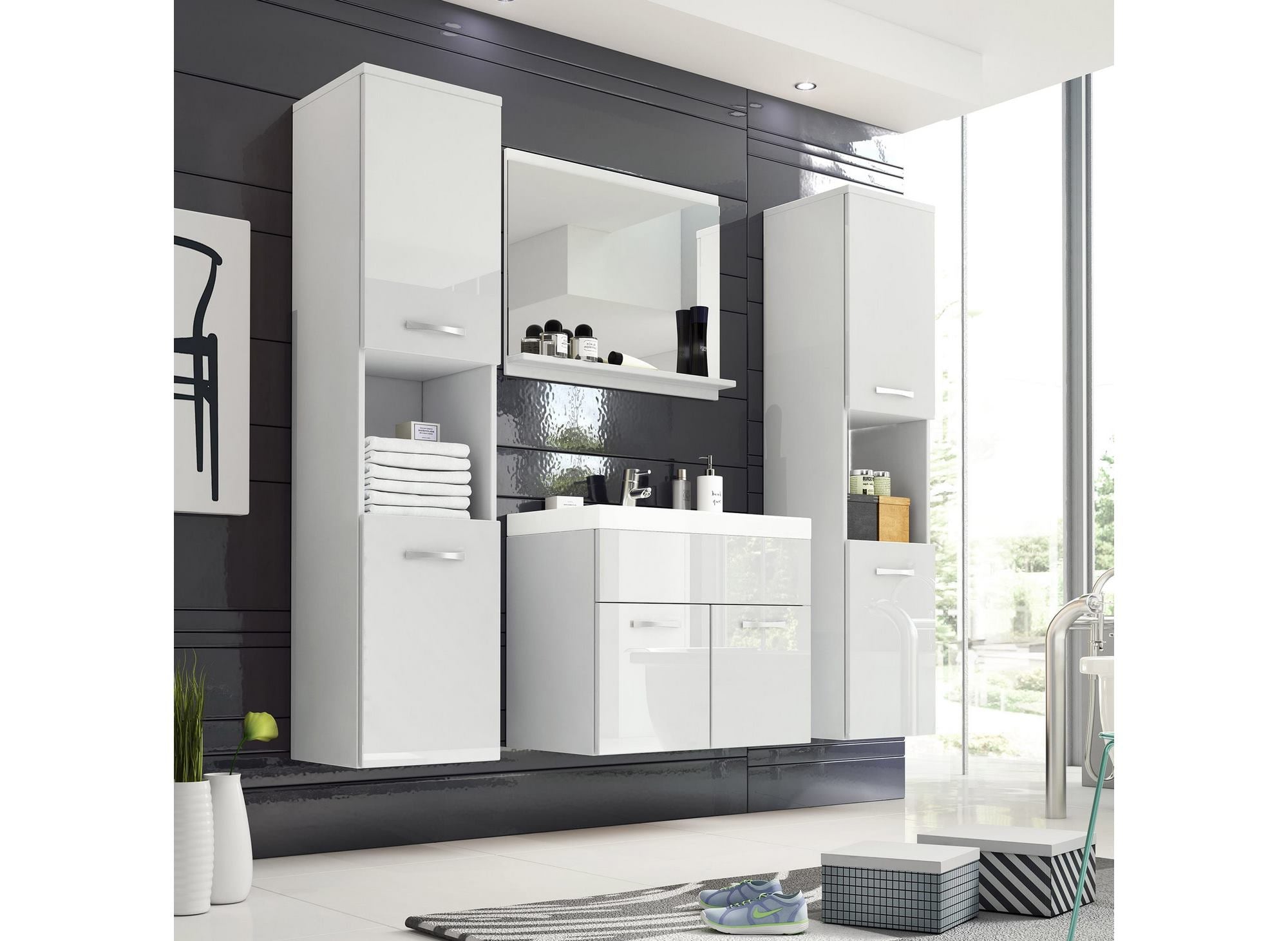 XL-Hänge-Designer-Badmöbel-Set - HARMONY weiß lackiert