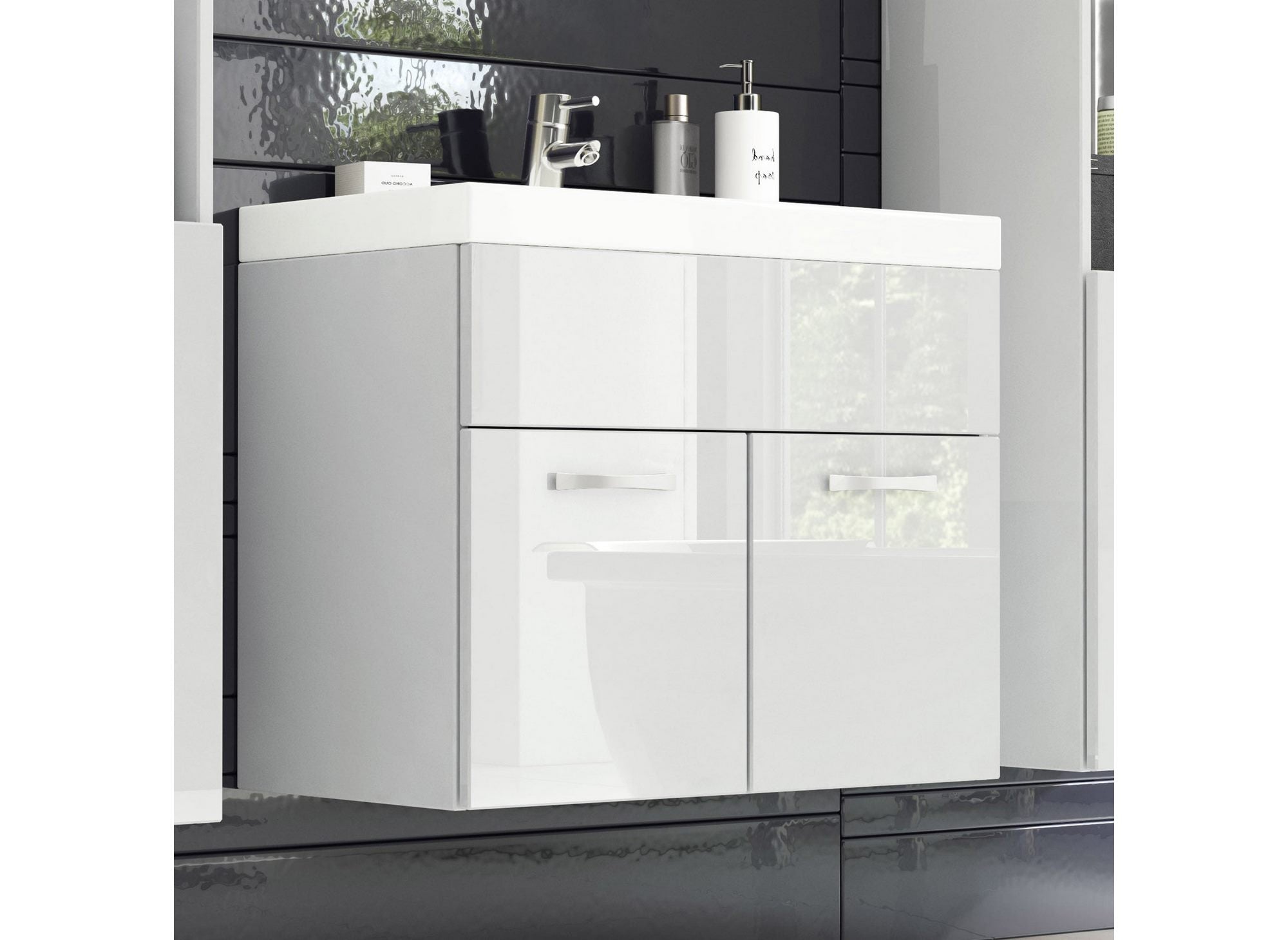 XL-Hänge-Designer-Badmöbel-Set - HARMONY weiß lackiert