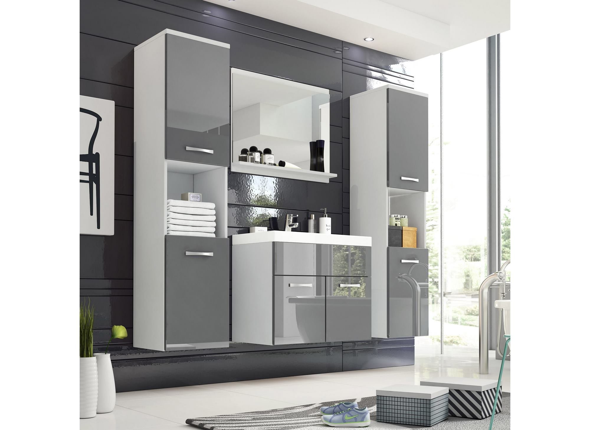 XL-Hänge-Designer-Badmöbelset - Weiß und Grau HARMONY