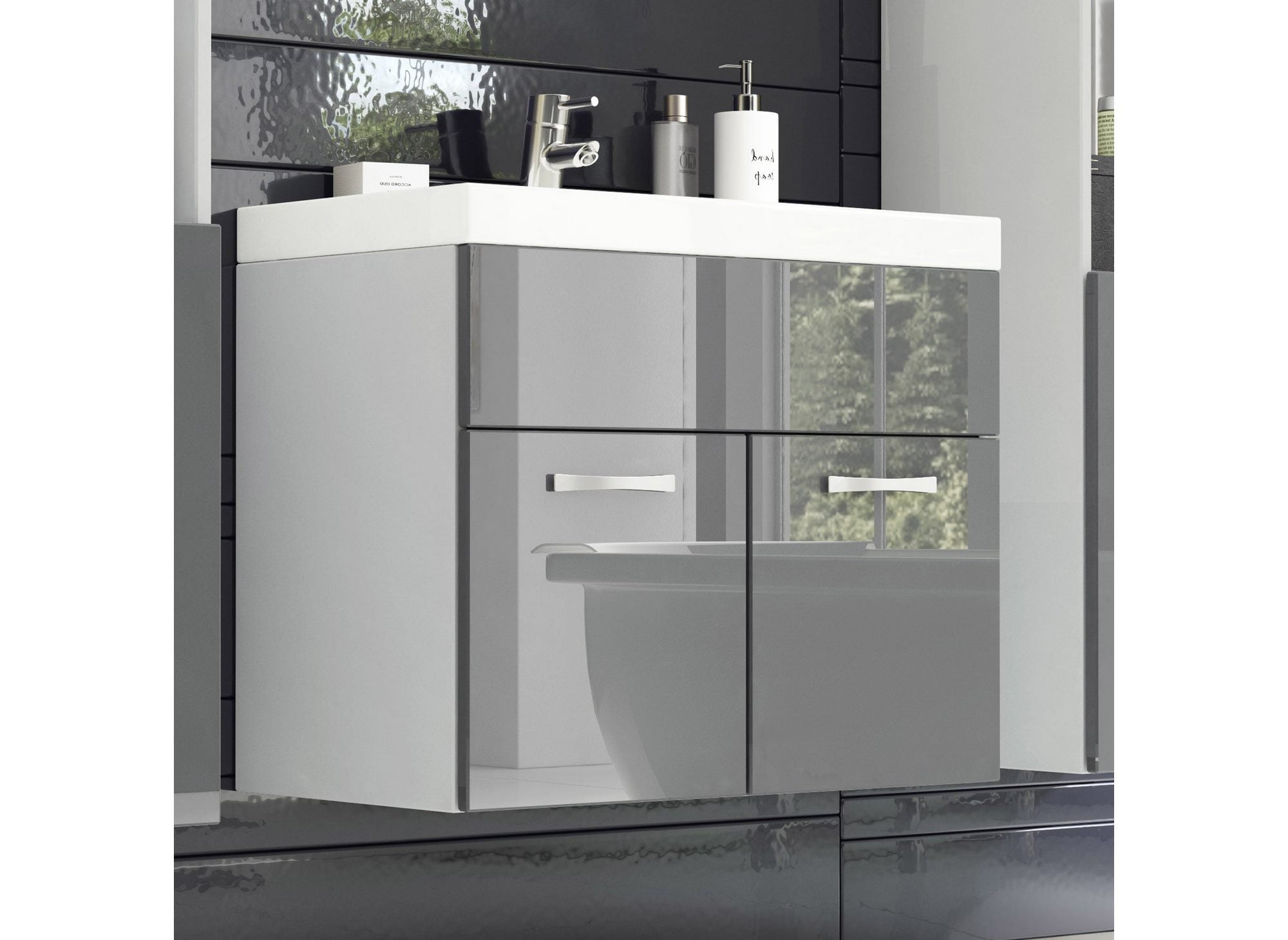 XL-Hänge-Designer-Badmöbelset - Weiß und Grau HARMONY