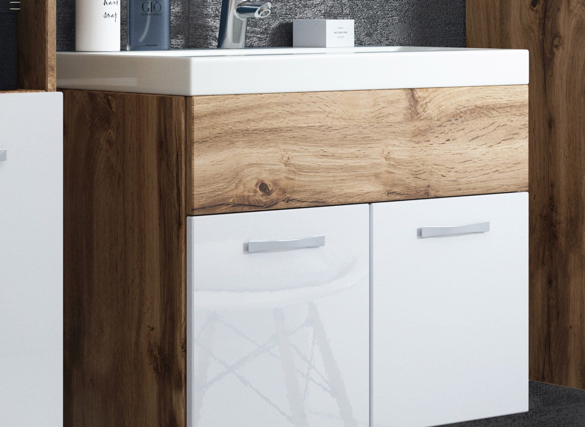 XL-Badmöbel-Set zur Wandmontage - Holz und Weiß HARMONY