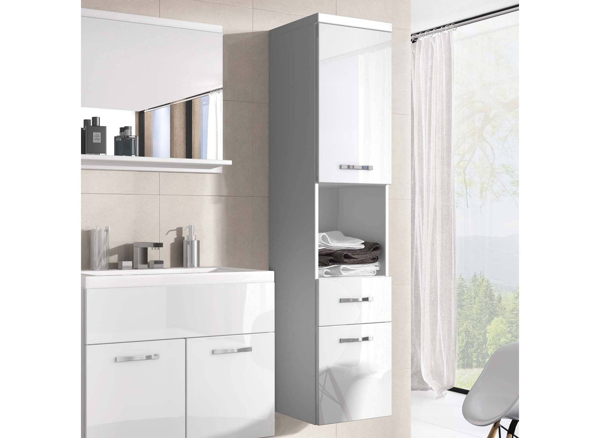 Shelby Designer-Badmöbel-Set zur Wandmontage - Weiß lackiert